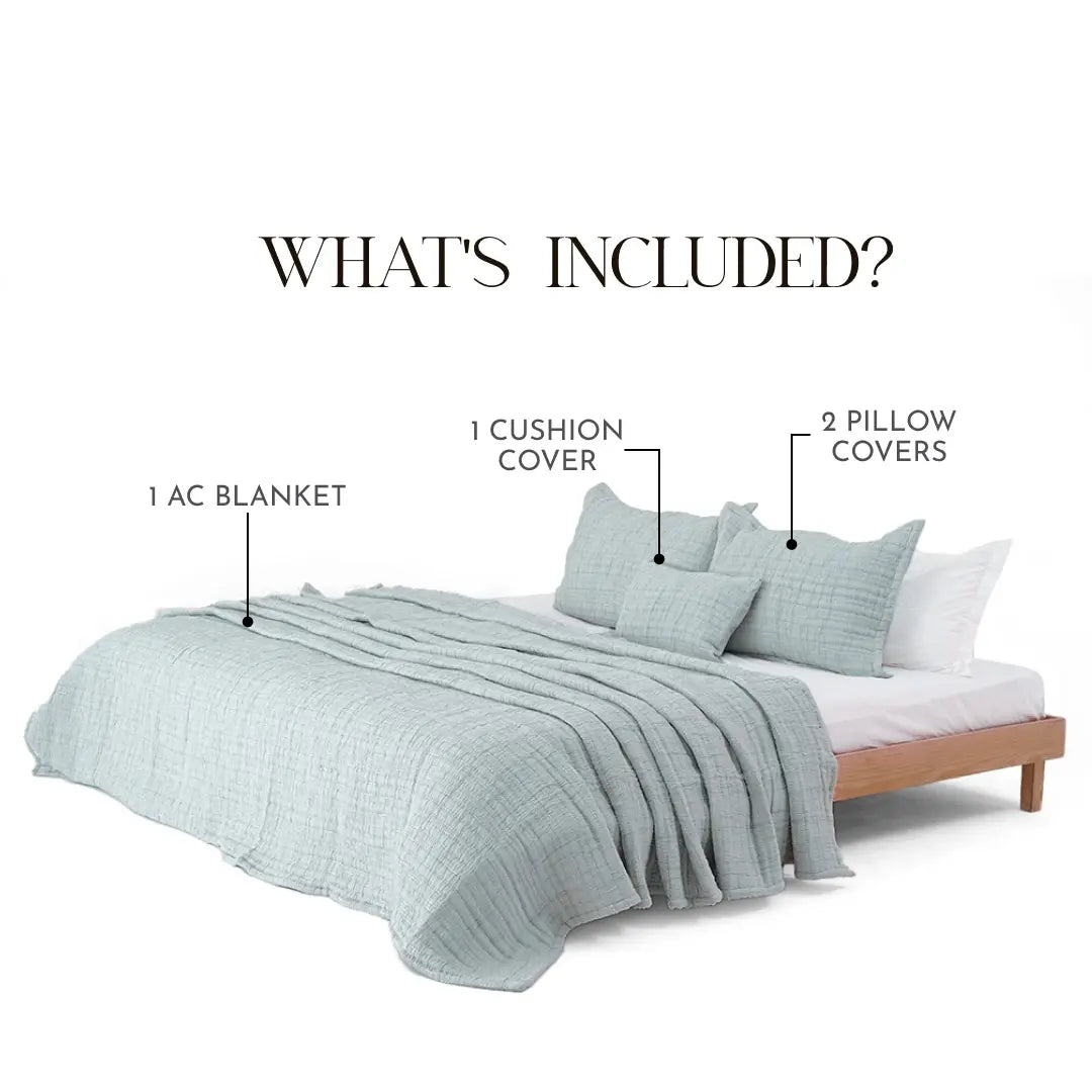 Zarf King Size Pure Cotton Cottage Blanket with 2 Pillowcases and 1 Cushion Cover - Springleaf