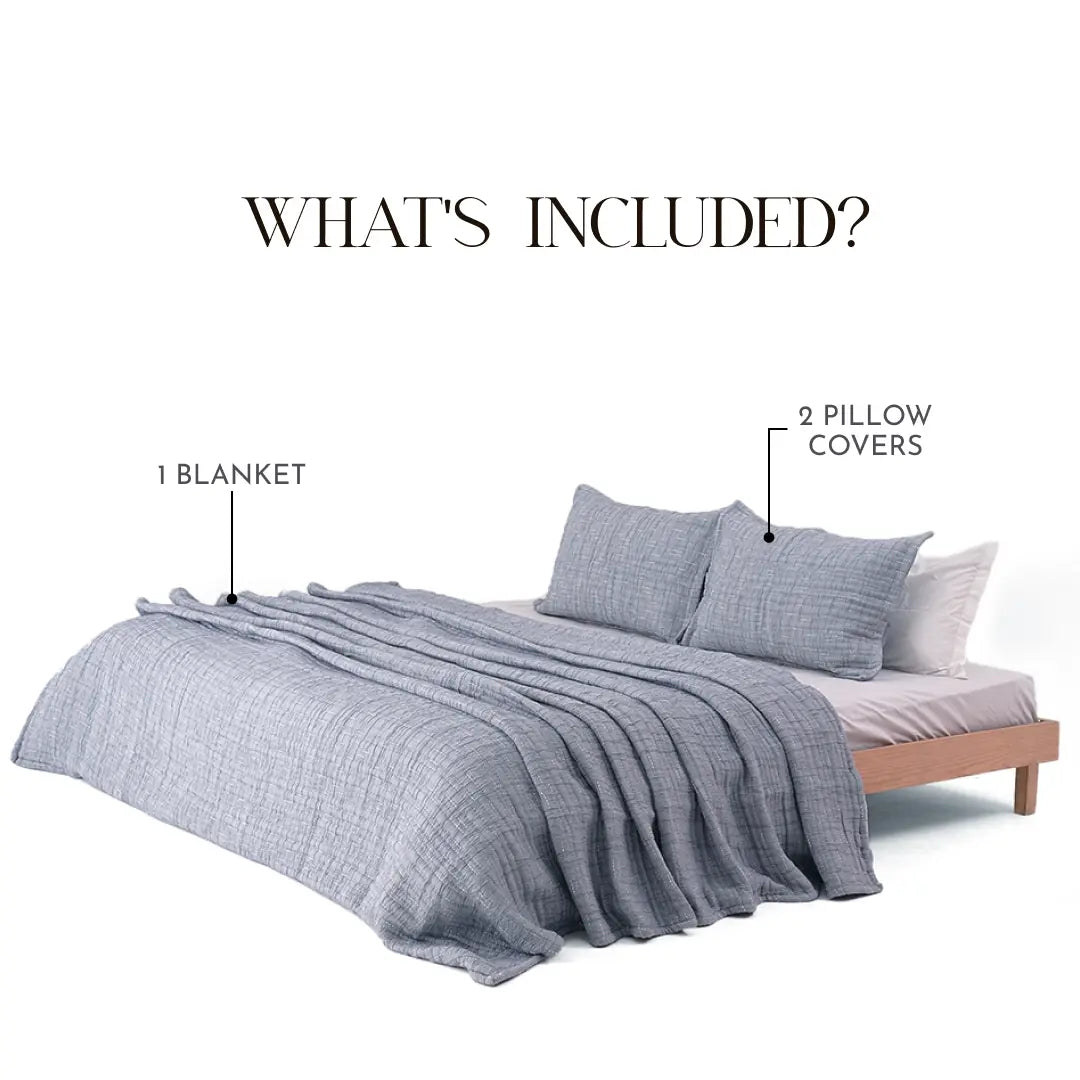 Zarf King Size Pure Cotton Cottage Blanket with 2 Pillowcases and 1 Cushion Cover - Dreamtide