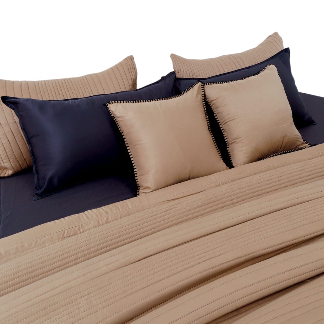 Zarf California King Size AC Comforters With 2 Pillow Cases & 2 Cushion Covers - Tan