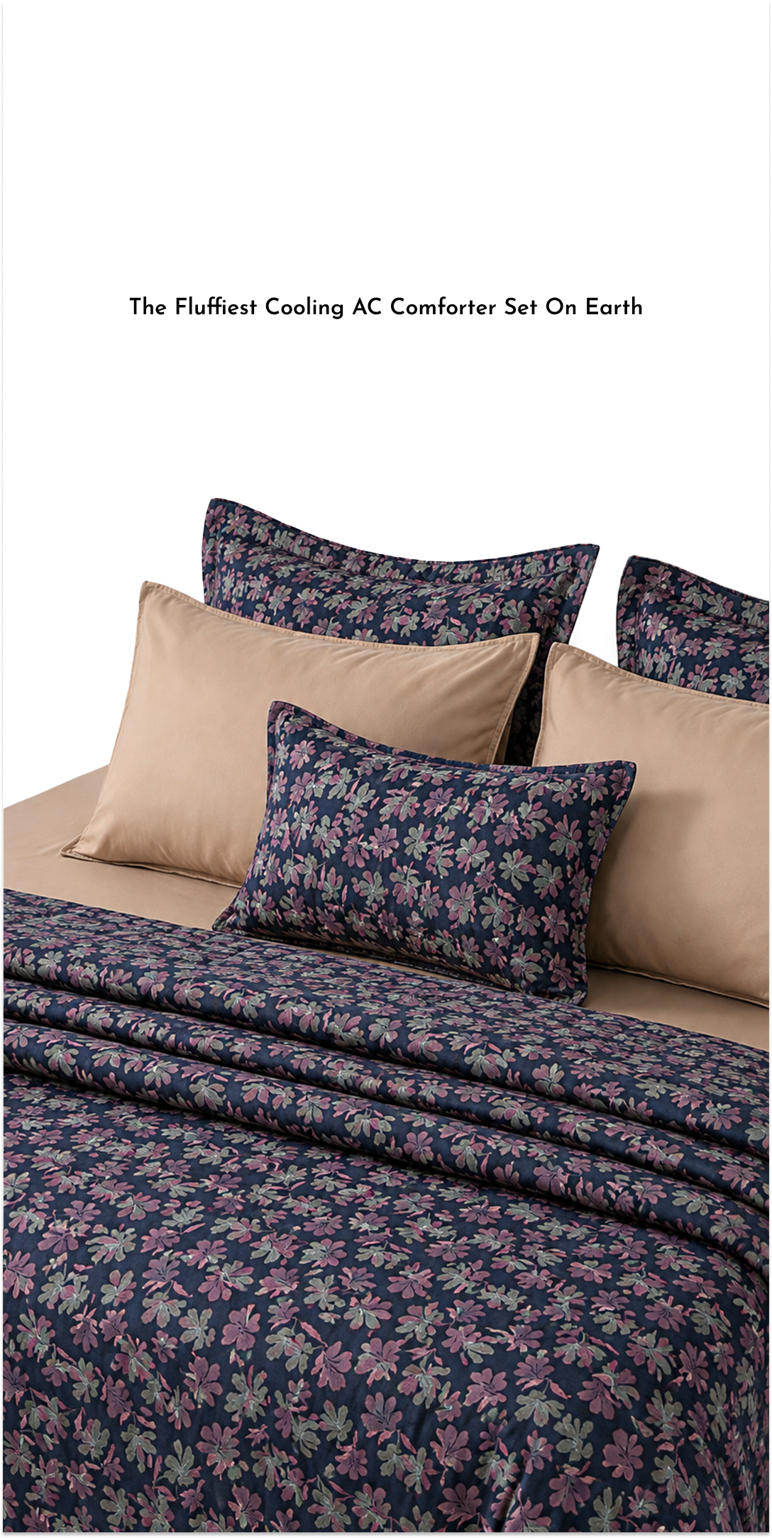 Linen Blend AC Comforter With 2 Pillow Cases and 1 Breakfast Pillow - Camellia
