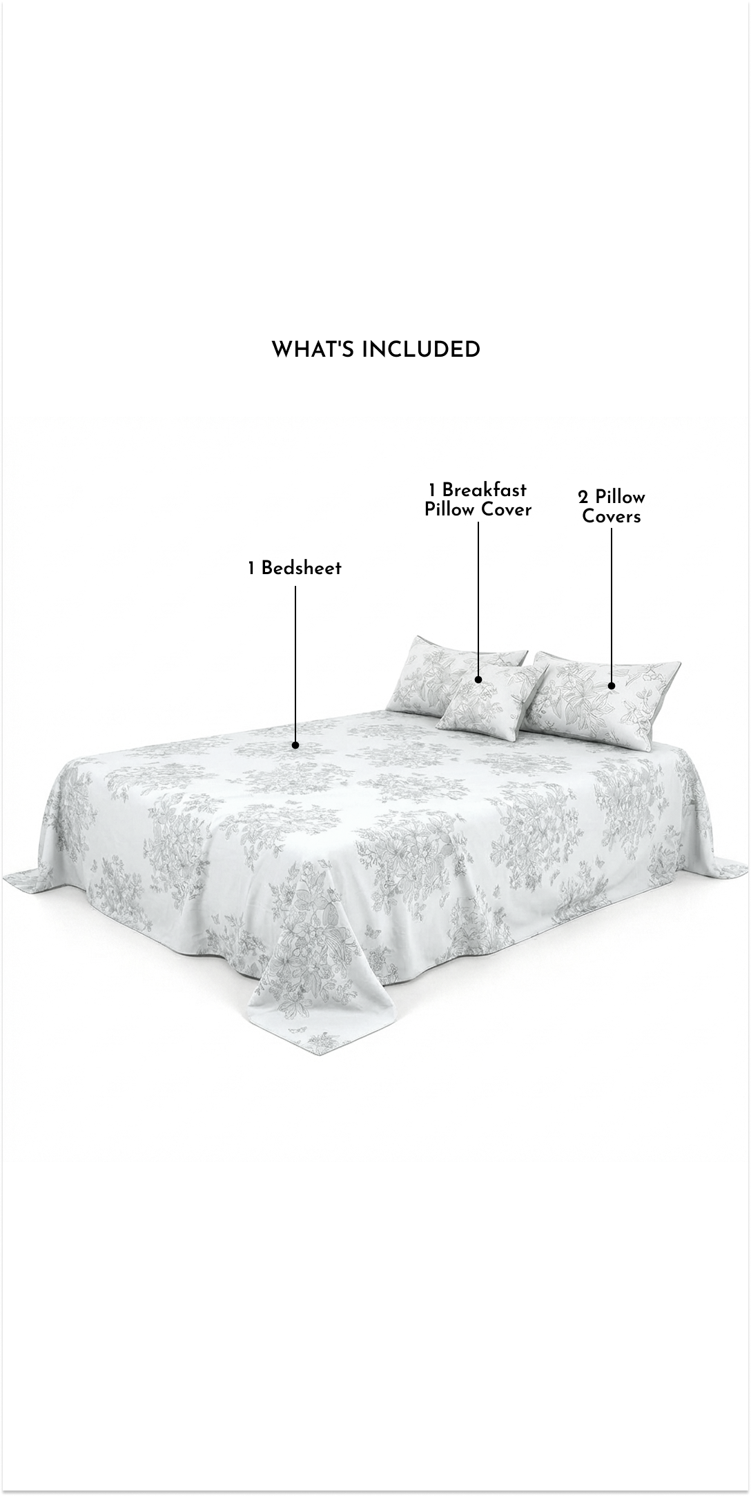 Zarf Linen Blend Bedsheet With 2 Pillow Covers & 1 Breakfast Pillow Cover - Willow