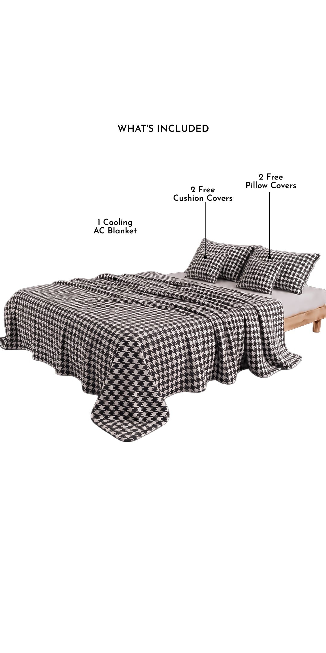 Zarf All-Season Premium Printed AC Blanket With Two Pillow Covers & Two Cushion Covers - Houndstooth
