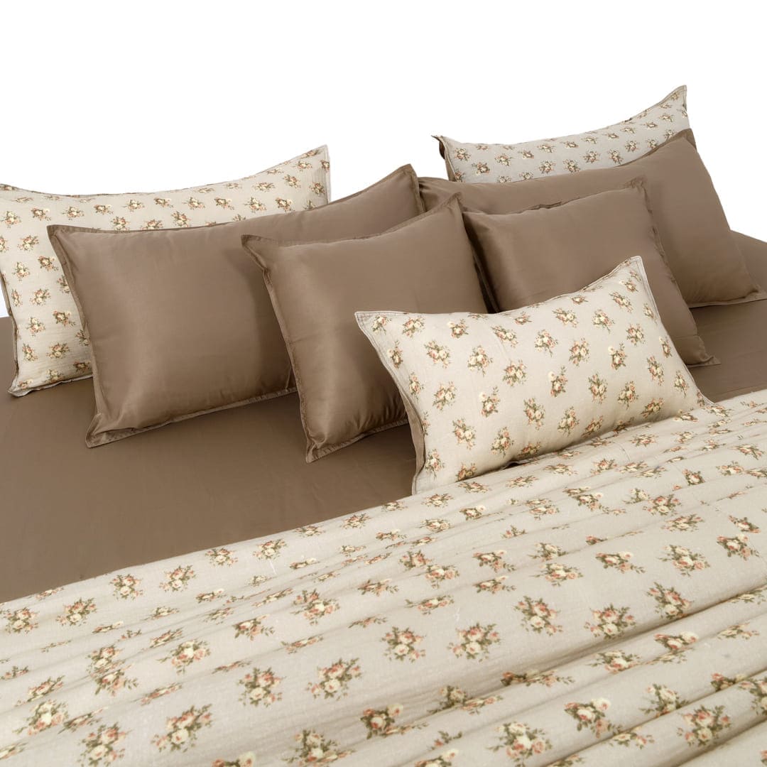 Linen Blend AC Comforter With 2 Pillow Cases and 1 Breakfast Pillow - Heritage
