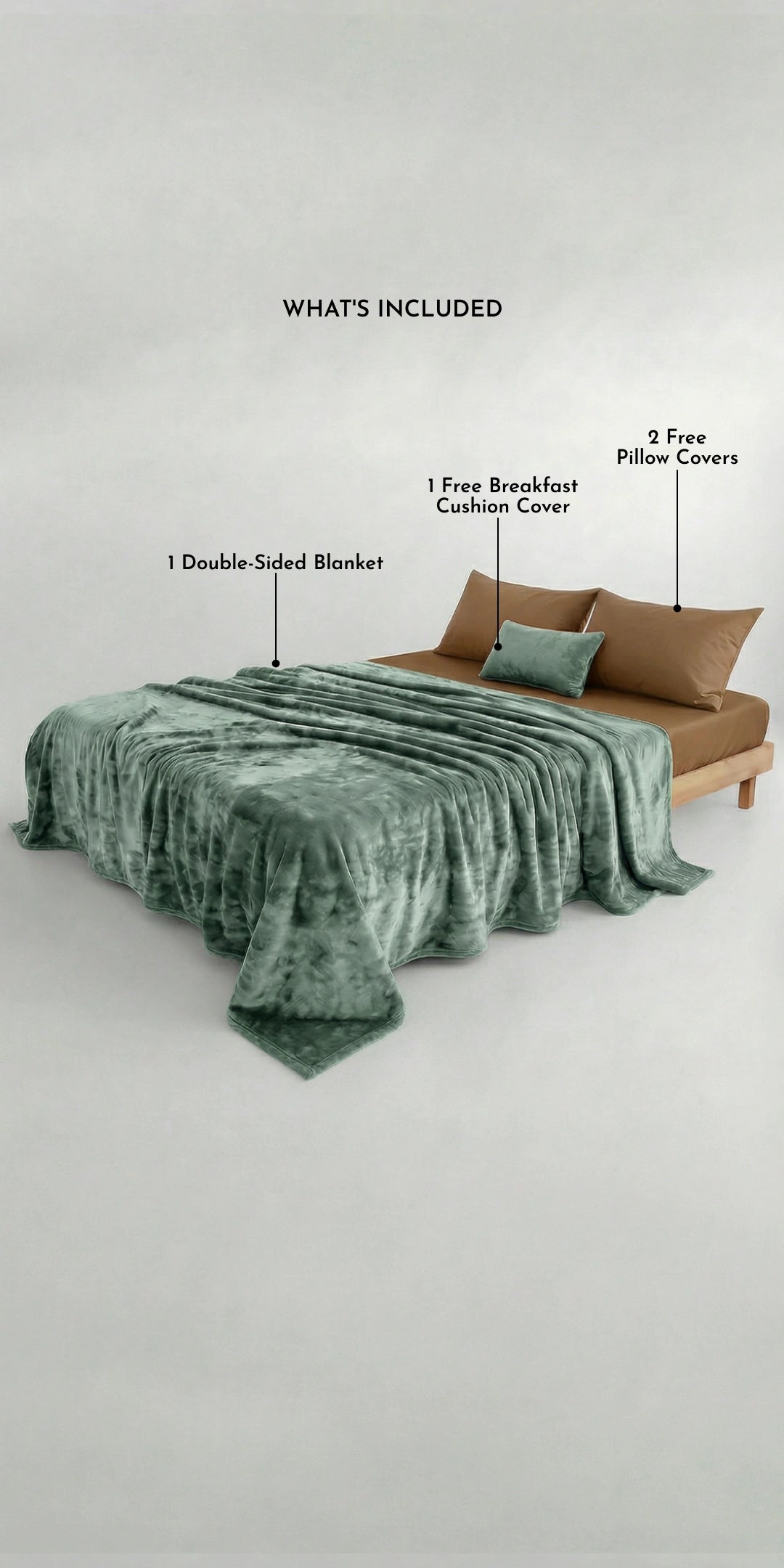 Zarf Premium AC Dohar for Single Bed Size With Two Pillow Covers & One Breakfast Cushion Cover - Greenstone