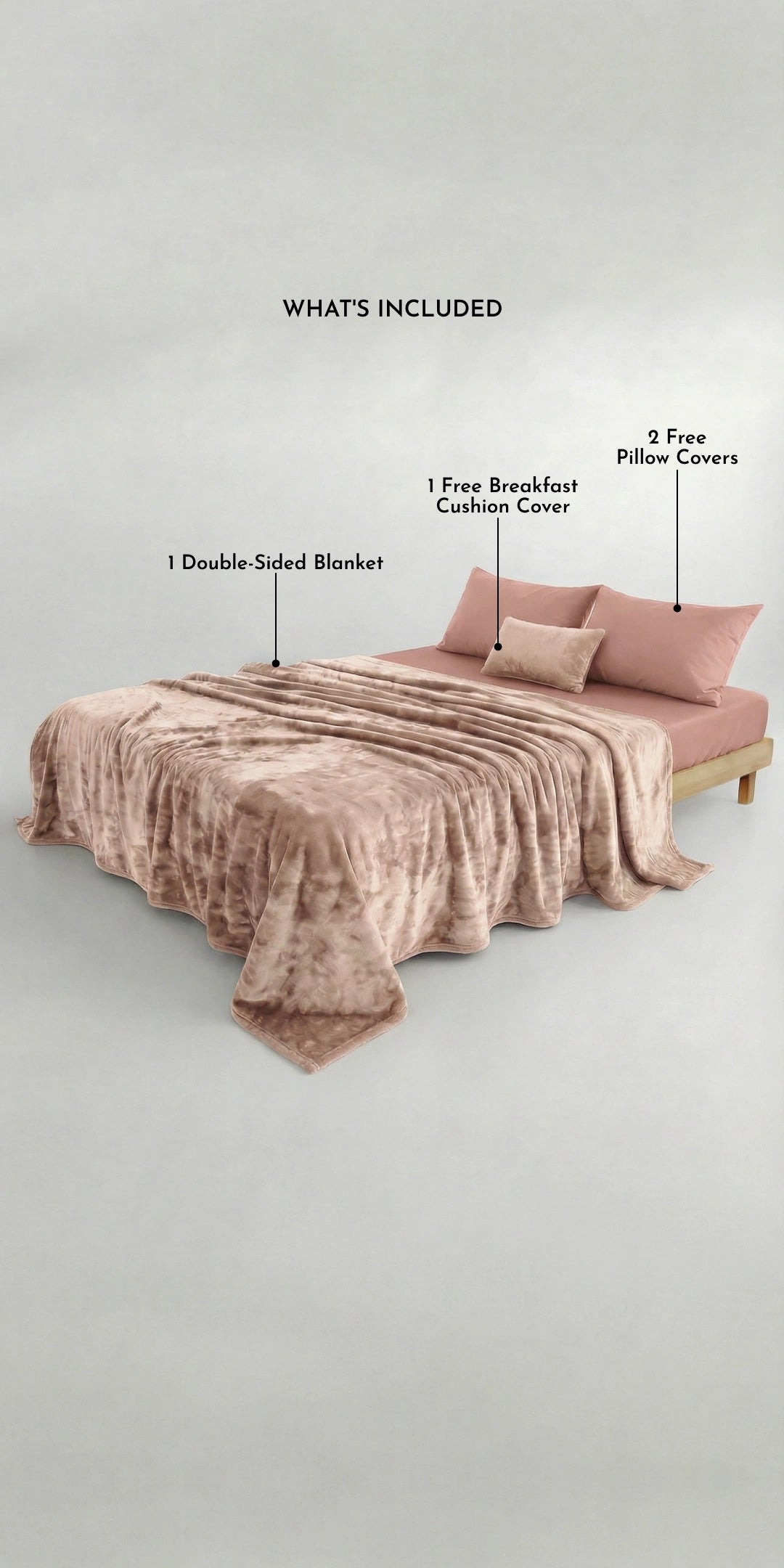 Zarf Premium AC Dohar for Single Bed Size With Two Pillow Covers & One Breakfast Cushion Cover - Pinkstone
