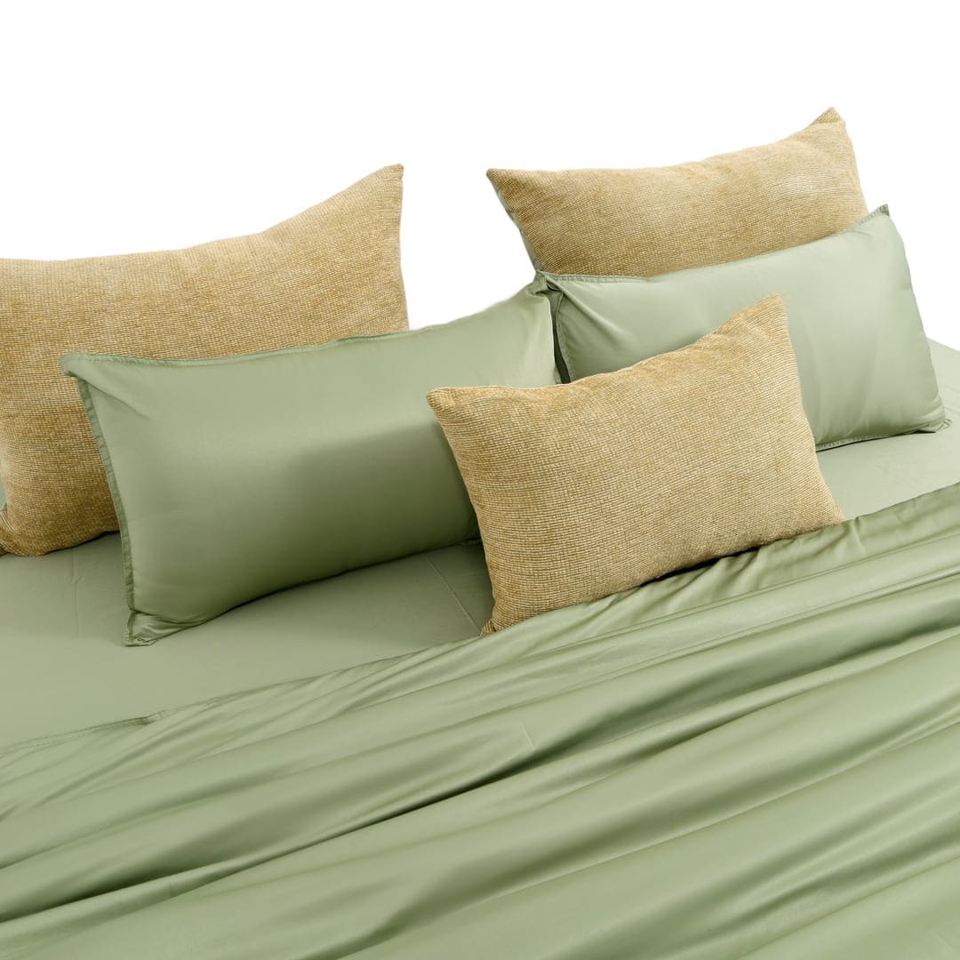 ZARF Italian Staple Weave Comforter With 2 Designer Pillow Cases 1 Breakfast Cushion Cover - Linden