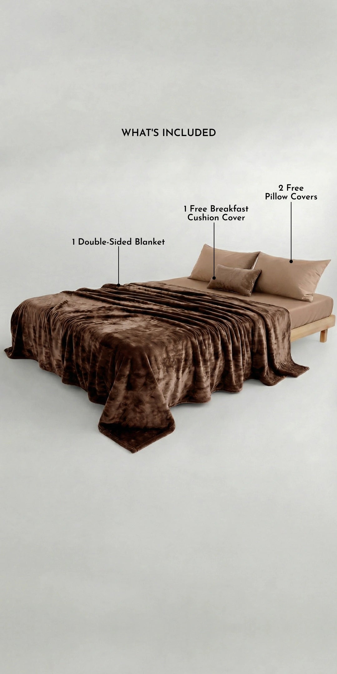 Zarf Premium AC Dohar for Single Bed Size With Two Pillow Covers & One Breakfast Cushion Cover - Brownstone