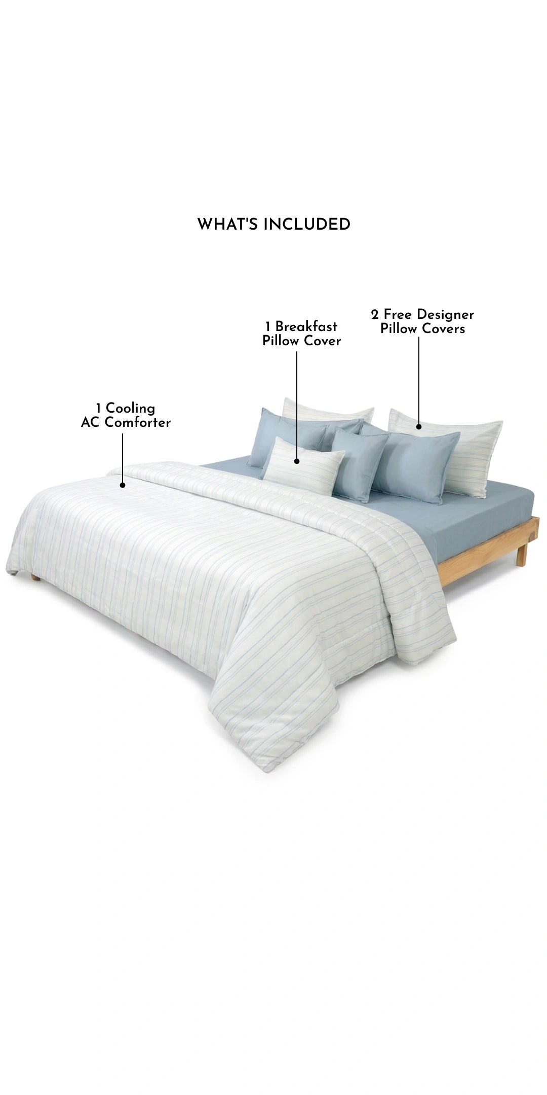 Linen Blend AC Comforter With 2 Pillow Cases and 1 Breakfast Pillow - Shore