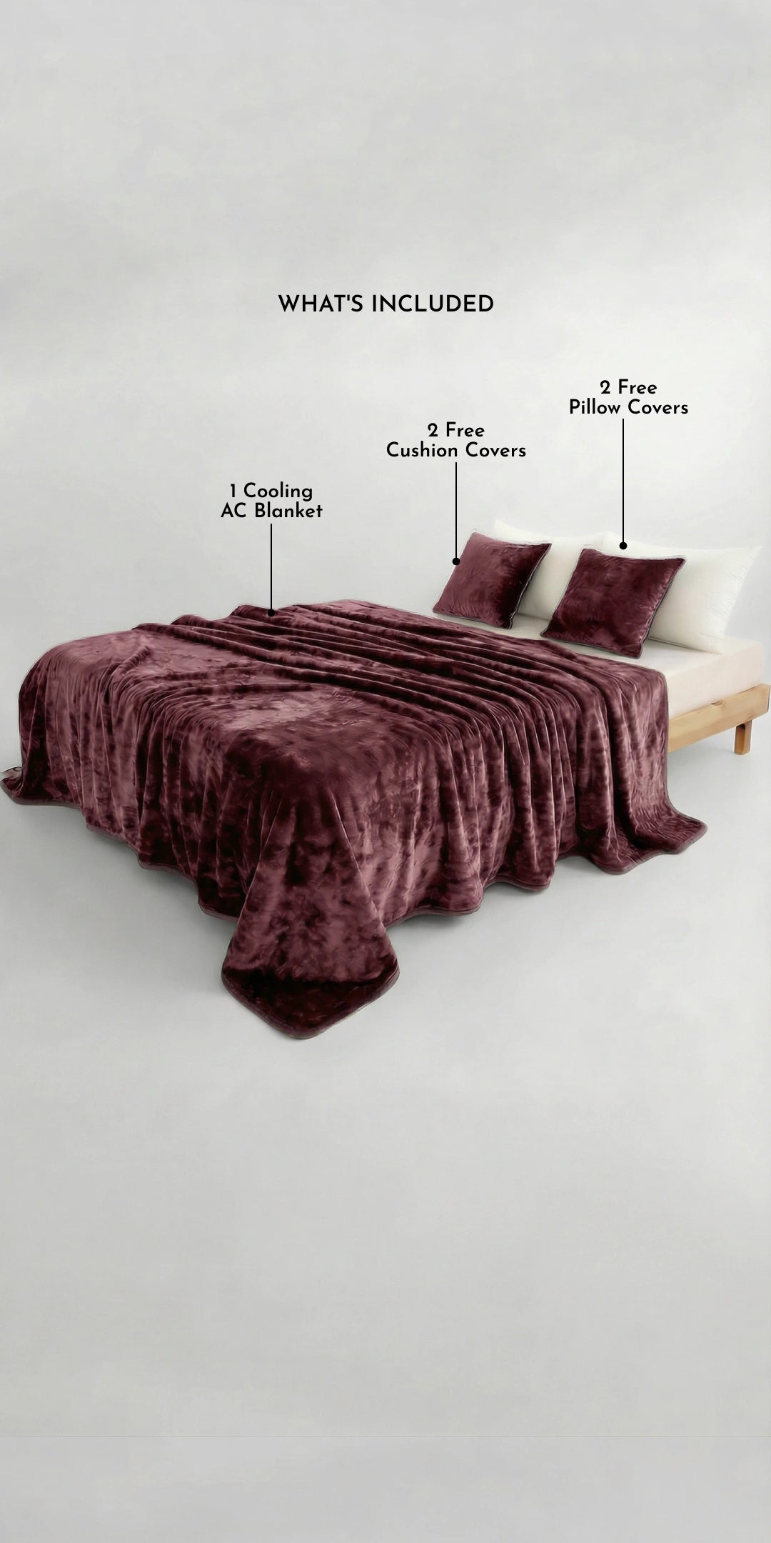 Zarf All-Season Premium AC Blanket With Two Pillow Covers & Two Cushion Covers - Mulberry
