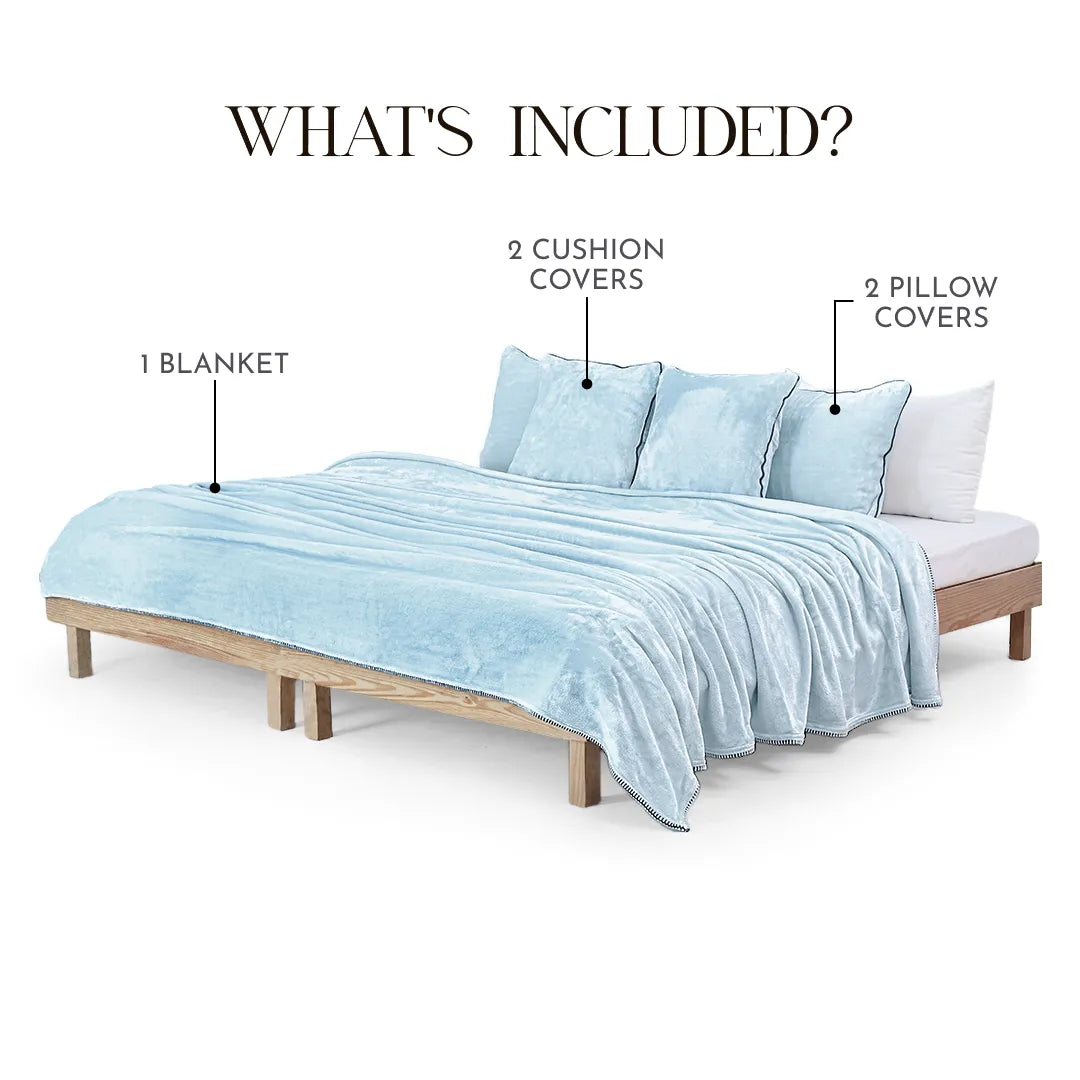 Zarf All-Season Premium AC Blanket With Two Pillow Covers & Two Cushion Covers - Powder Blue