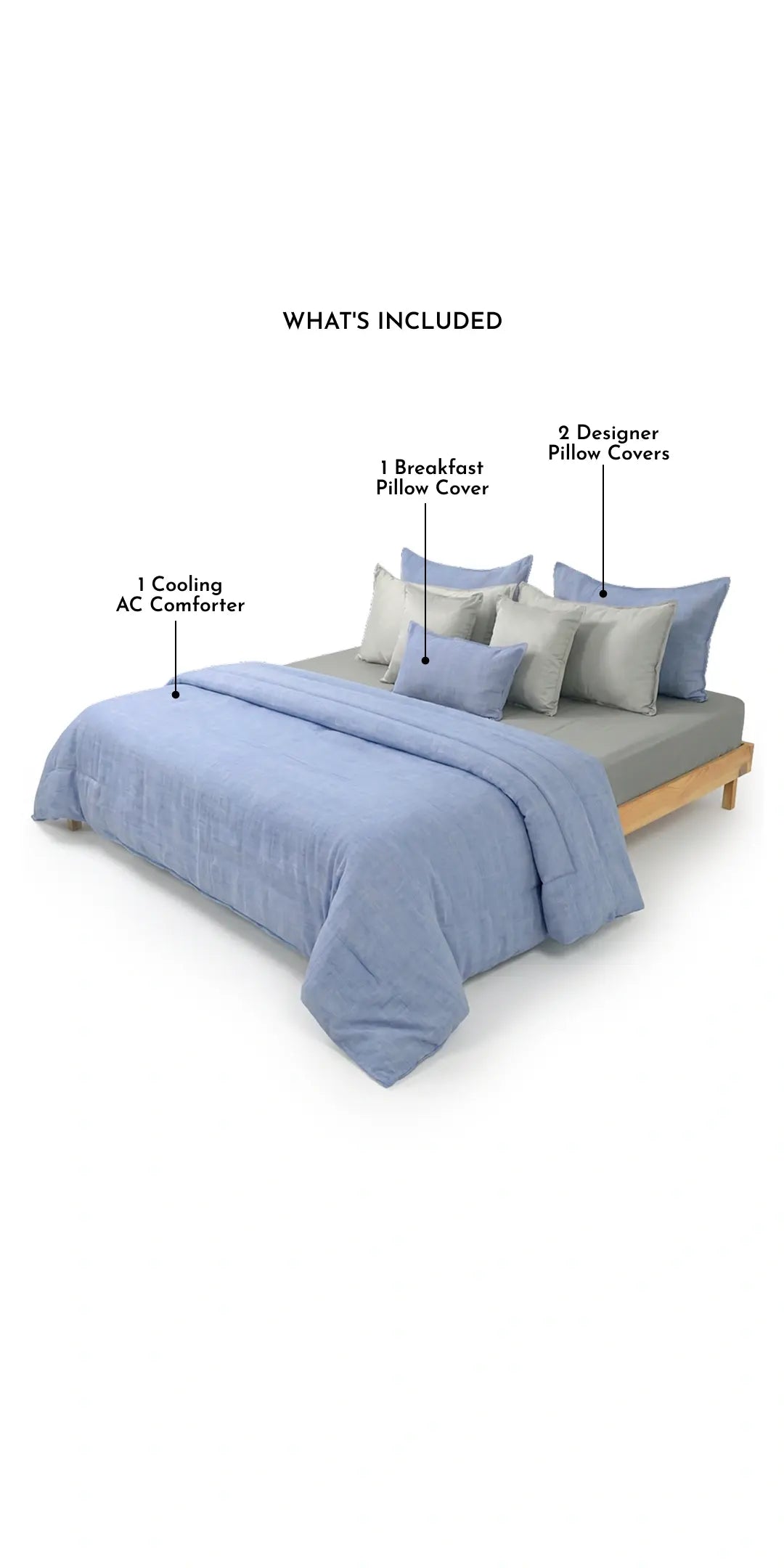 Linen Blend AC Comforter With 2 Pillow Cases and 1 Breakfast Pillow - Xavia