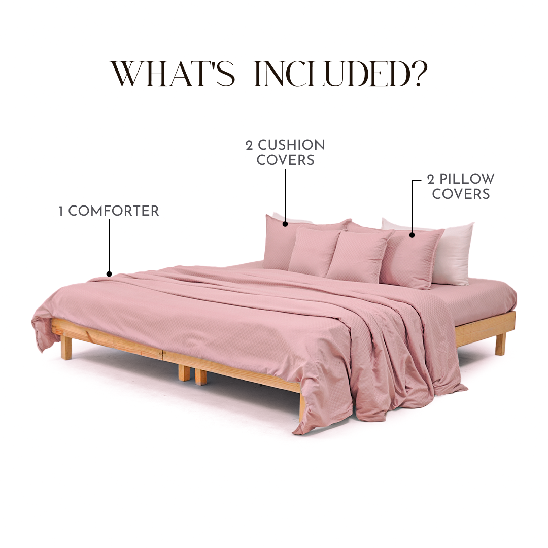 ZARF Egyptian Cotton Comforter For Single Size Bed With 2 Pillowcases & 2 Cushion Covers - Petal