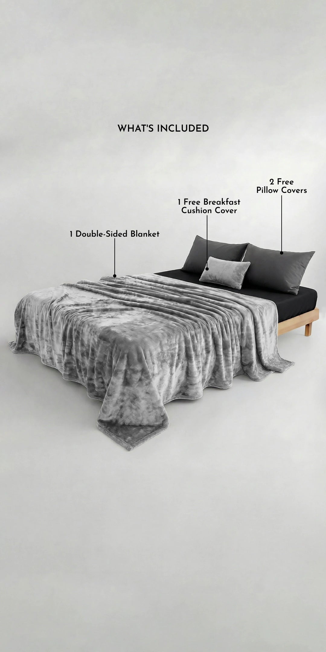 Zarf Premium AC Dohar for Single Bed Size With Two Pillow Covers & One Breakfast Cushion Cover - Greystone