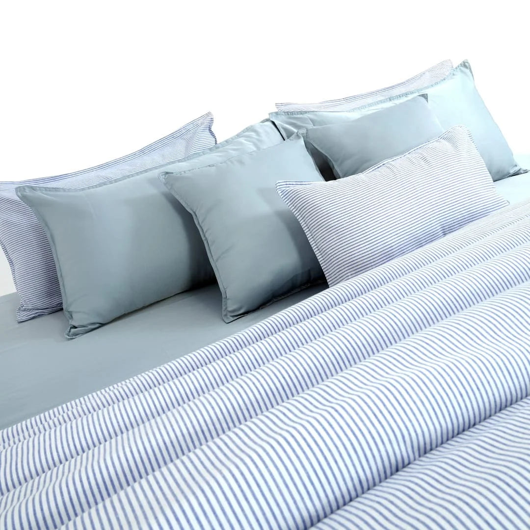 Zarf Linen Blend Bedding Set Of 9 - Breeze