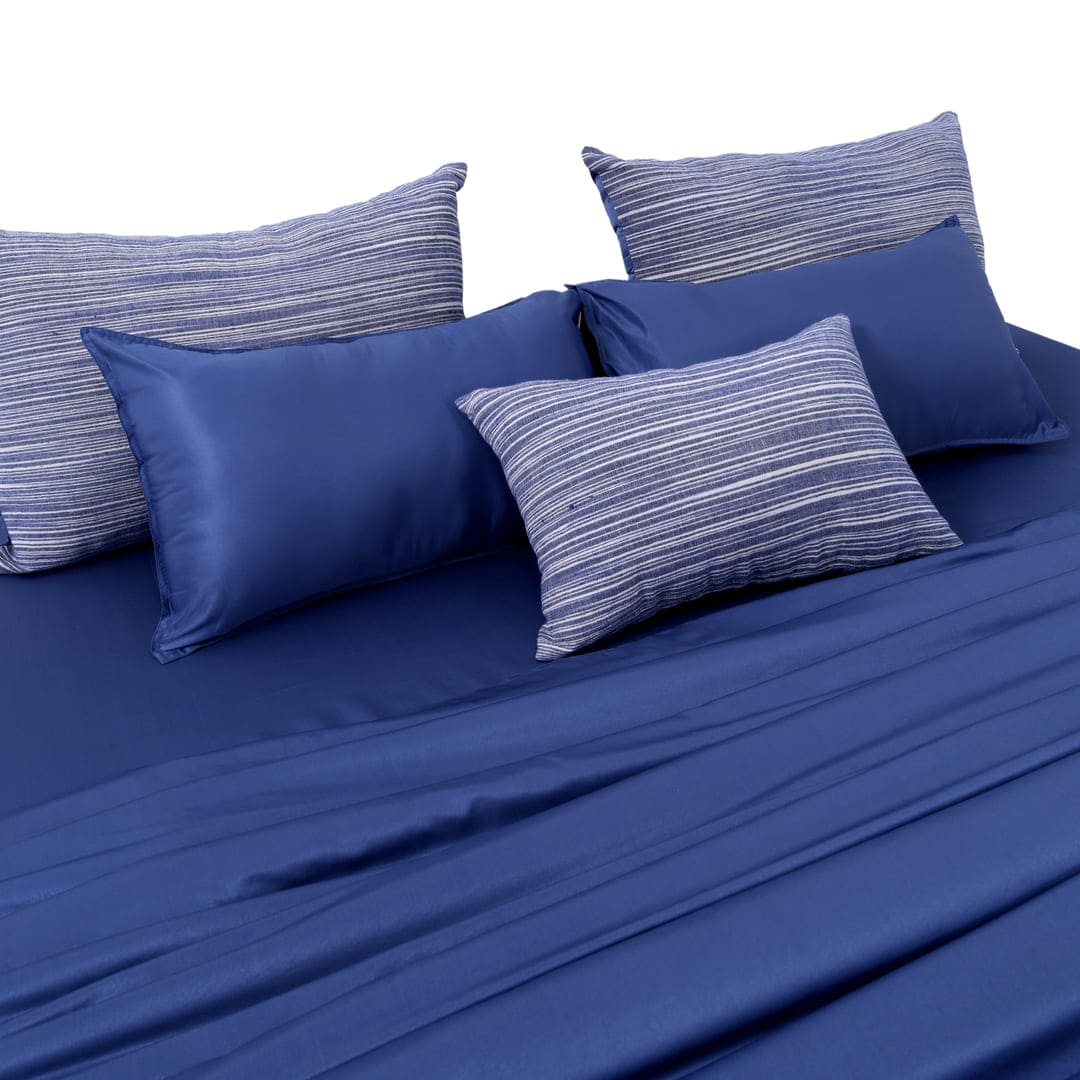ZARF Italian Staple Weave Comforter With 2 Designer Pillow Cases 1 Breakfast Cushion Cover - Oceane