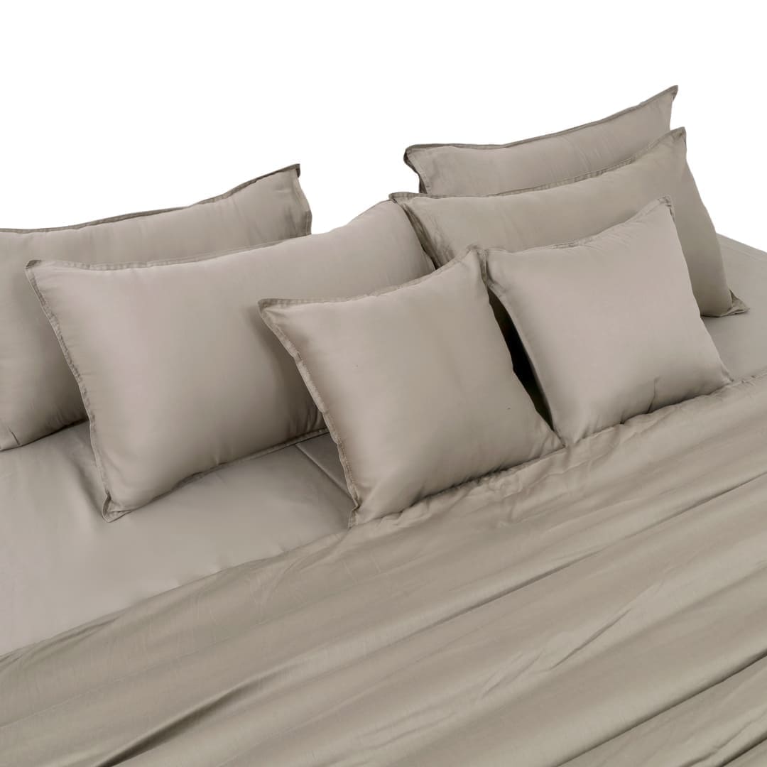 Zeries Egyptian Cotton Bedsheets With 2 Pillow Cases & 2 Cushion Covers - Dove