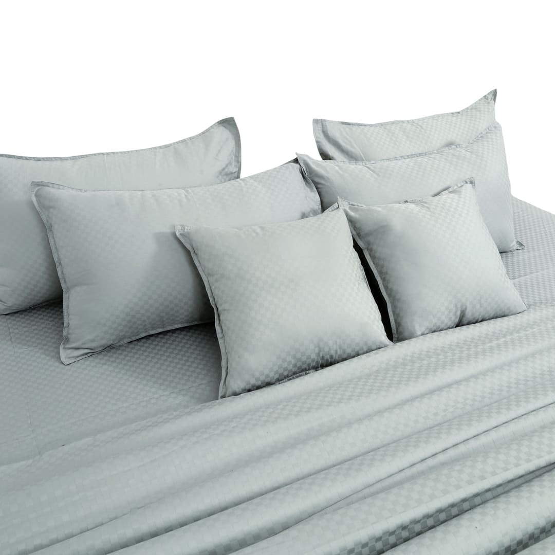 Zeries Egyptian Cotton Jacquard Bedsheets With 2 Pillow Cases & 2 Cushion Covers - Azure