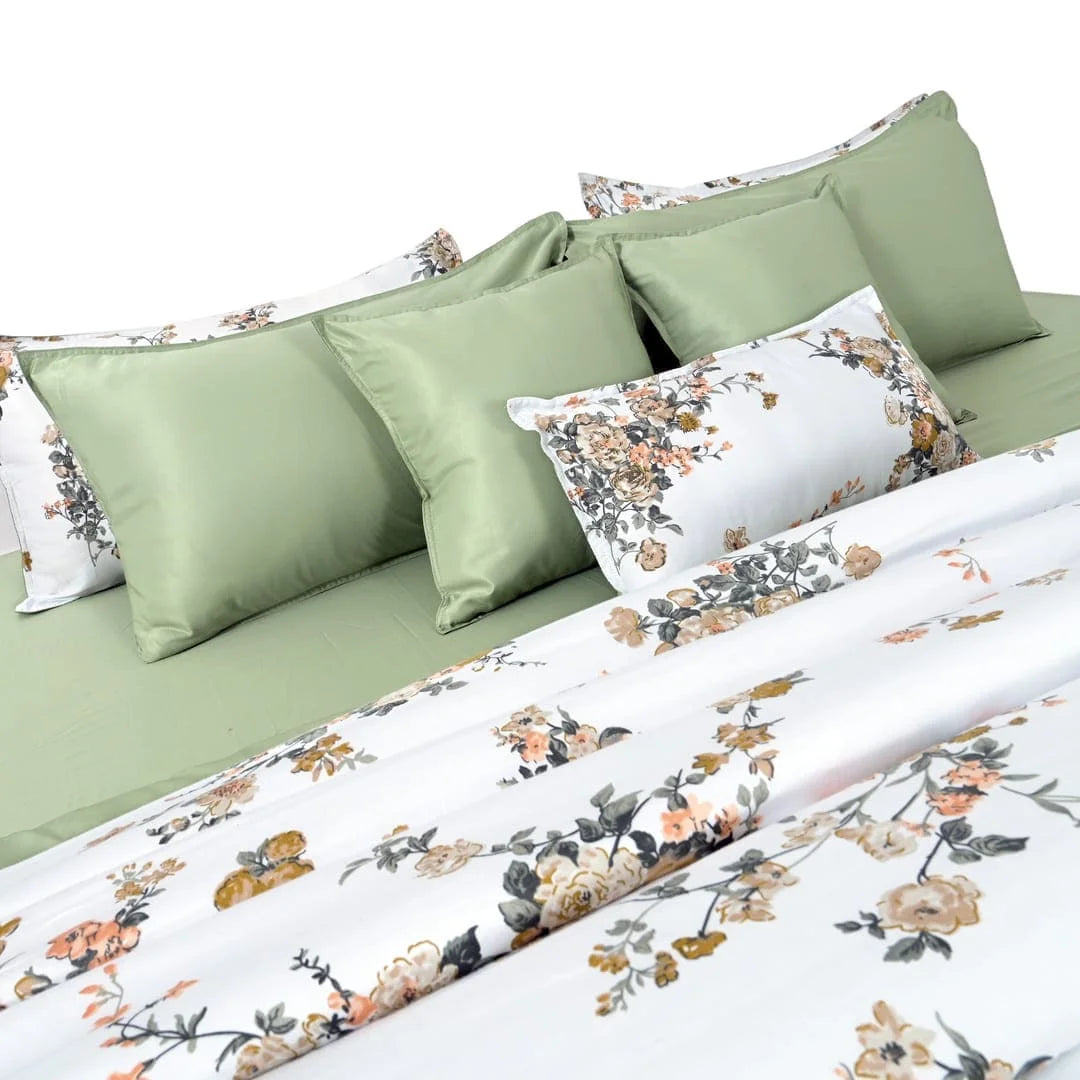 Linen Blend AC Comforter With 2 Pillow Cases and 1 Breakfast Pillow - Ember