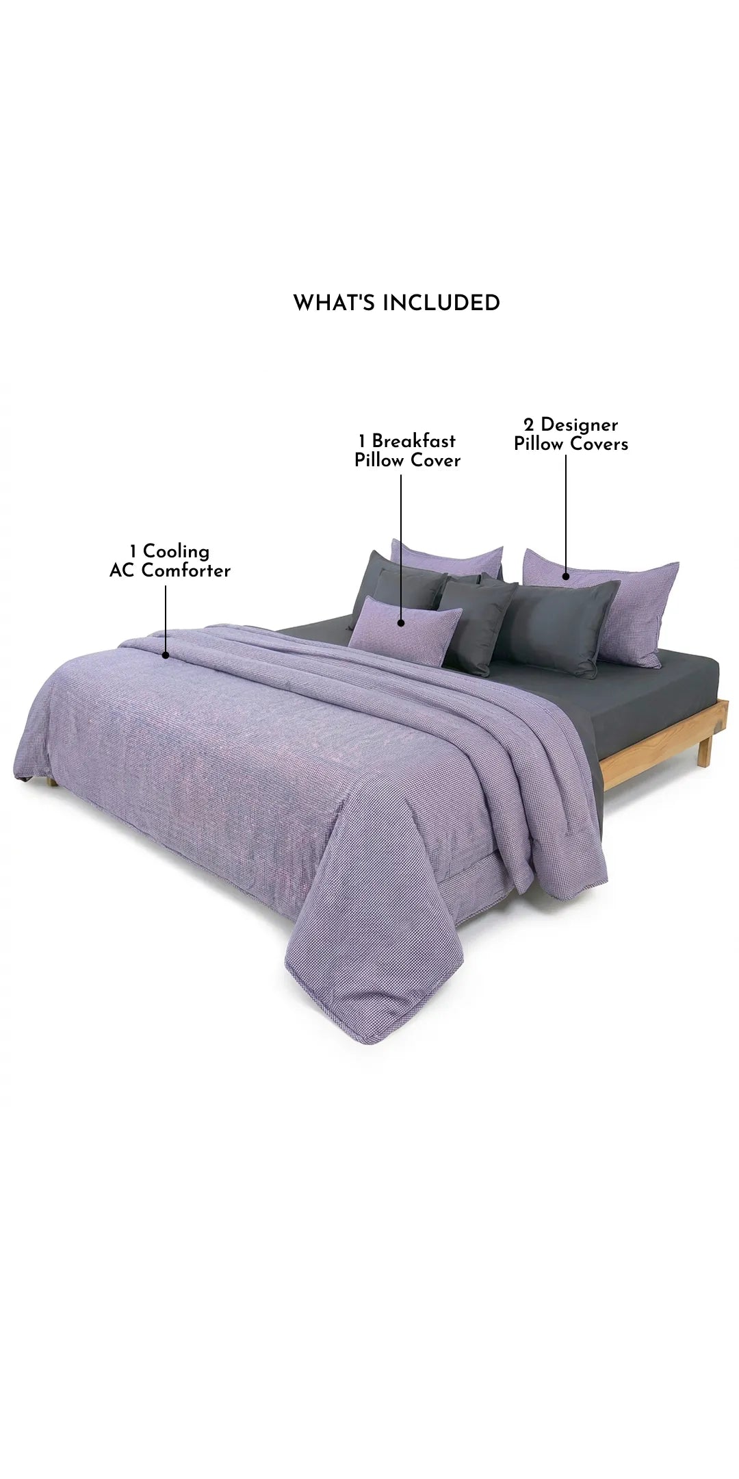 Linen Blend AC Comforter With 2 Pillow Cases and 1 Breakfast Pillow - Iskora