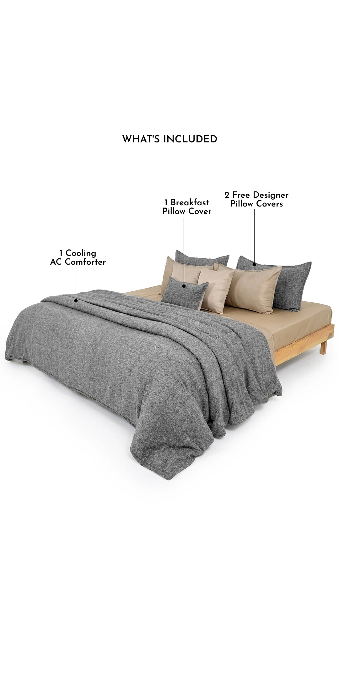 Linen Blend AC Comforter With 2 Pillow Cases and 1 Breakfast Pillow - Harbour