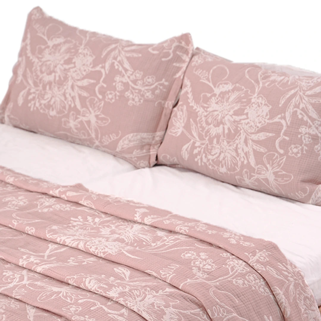 Zarf King Size Pure Cotton Cottage Blanket with 2 Pillowcases - Candyfloss