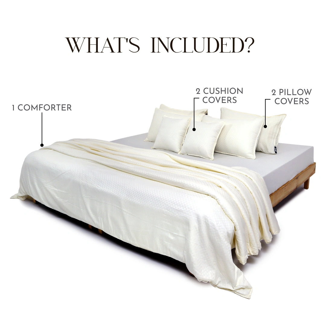 ZARF Egyptian Cotton Comforter With 2 Pillowcases & 2 Cushion Covers - Ivory