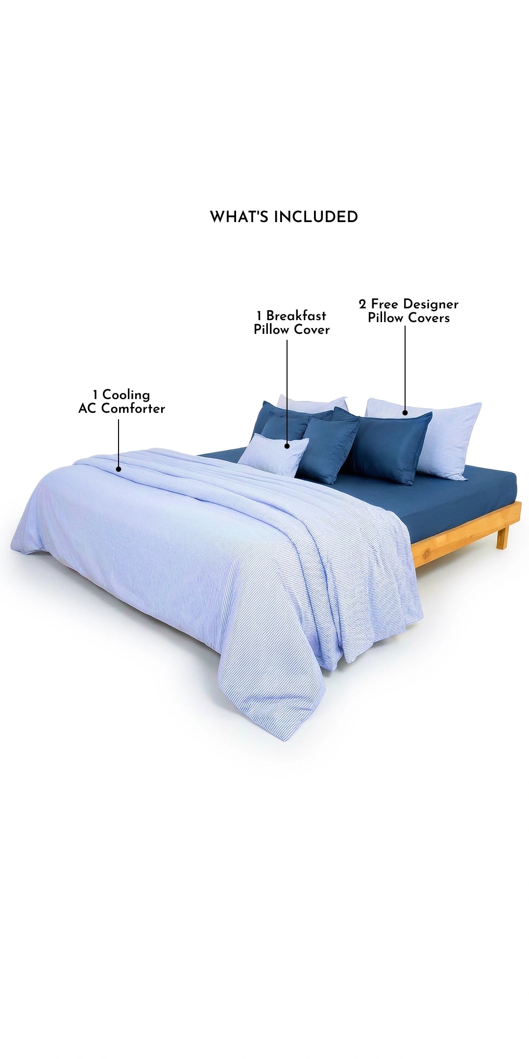 Linen Blend AC Comforter With 2 Pillow Cases and 1 Breakfast Pillow - Orin