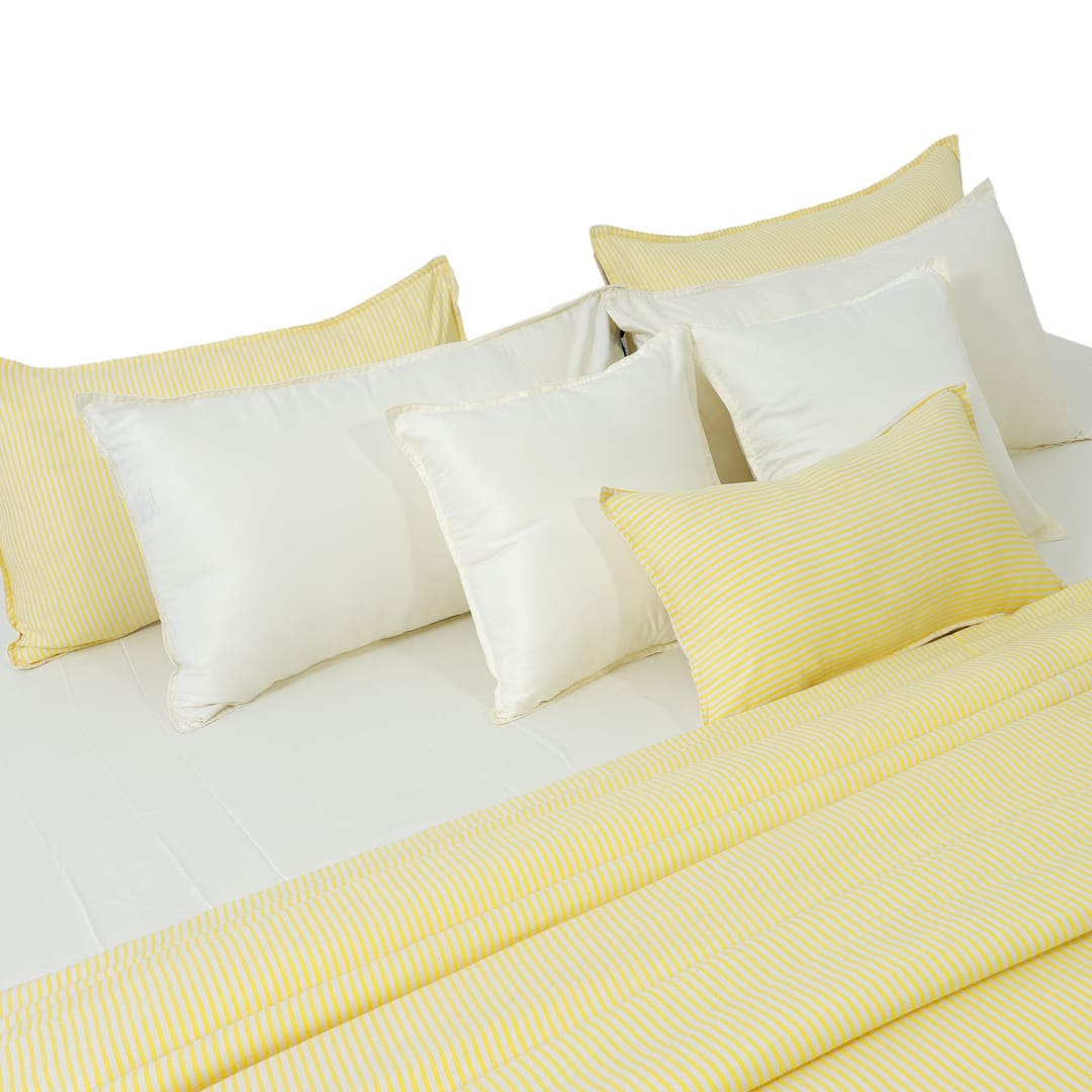 Linen Blend AC Comforter With 2 Pillow Cases and 1 Breakfast Pillow - Limone