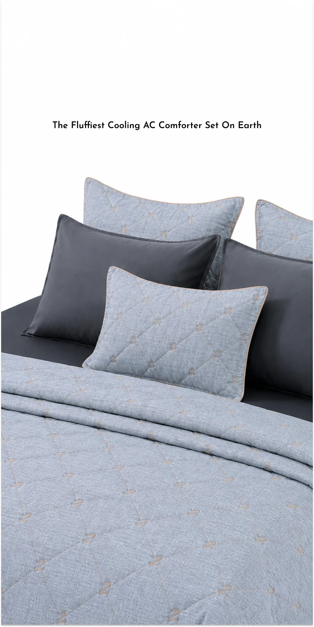 Linen Blend AC Comforter With 2 Pillow Cases and 1 Breakfast Pillow For Single Size Bed- Elaris