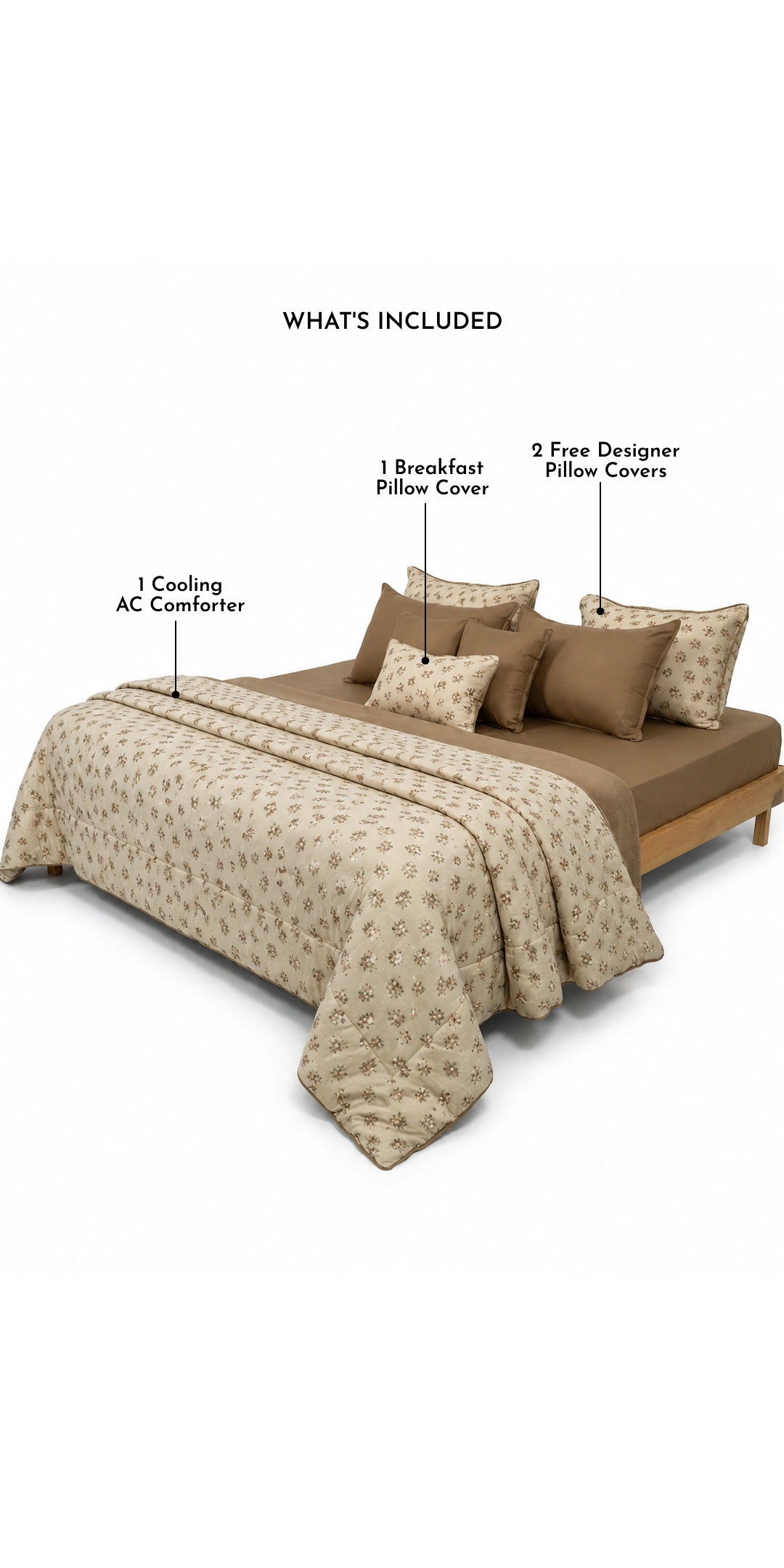 Linen Blend AC Comforter With 2 Pillow Cases and 1 Breakfast Pillow - Heritage