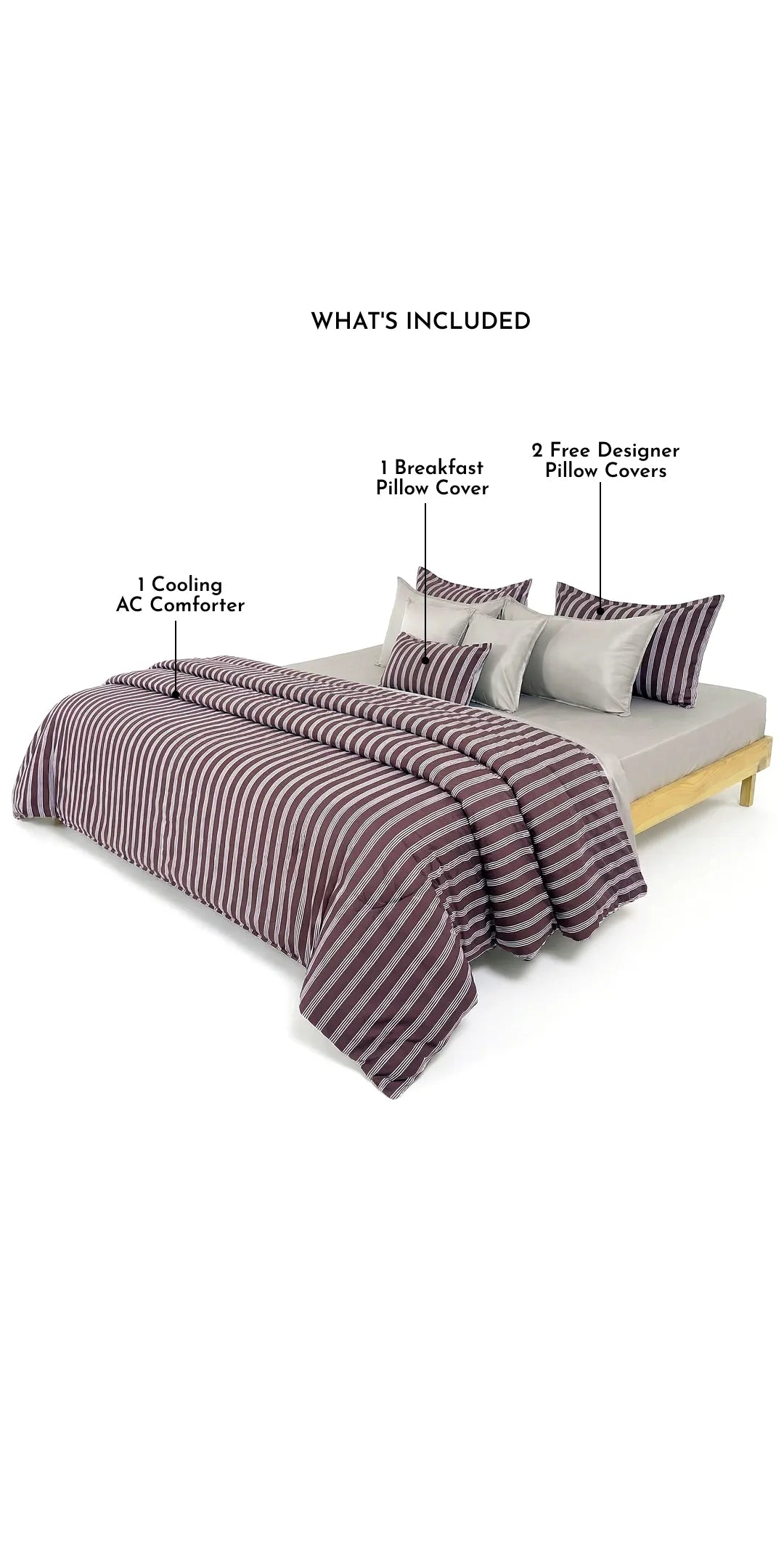 Linen Blend AC Comforter With 2 Pillow Cases and 1 Breakfast Pillow - Truffle