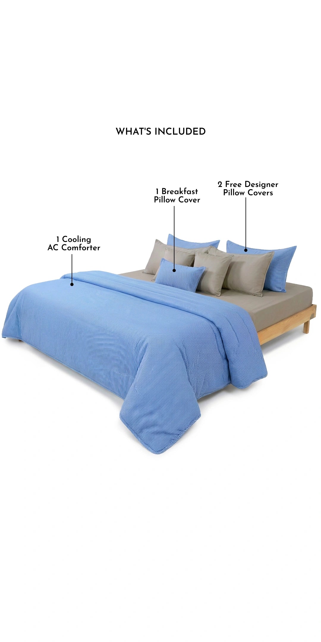 Linen Blend AC Comforter With 2 Pillow Cases and 1 Breakfast Pillow - Tranquil