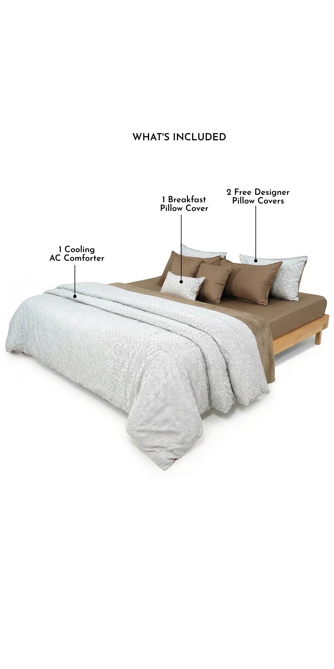 Linen Blend AC Comforter With 2 Pillow Cases and 1 Breakfast Pillow - Arctic