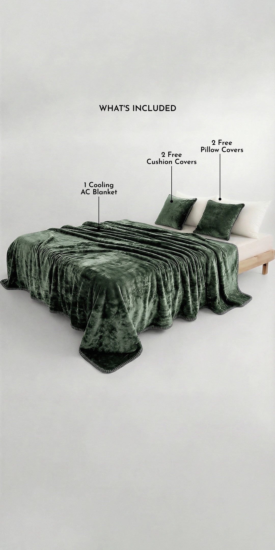 Zarf All-Season Premium AC Blanket With Two Pillow Covers & Two Cushion Covers - Olive
