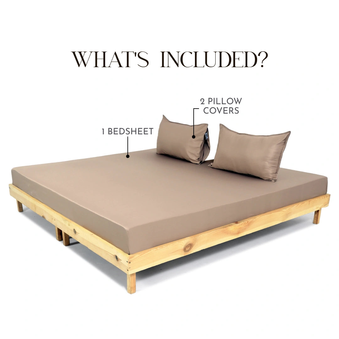 ZARF Italian Staple Weave Bedsheet With 2 Solid Pillowcases - Caramel