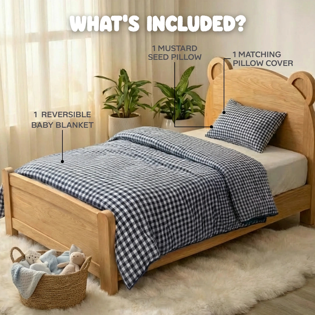 Reversible Baby Blanket With 1 Pillow & 1 Pillow Cover - Dreamy Bluebell