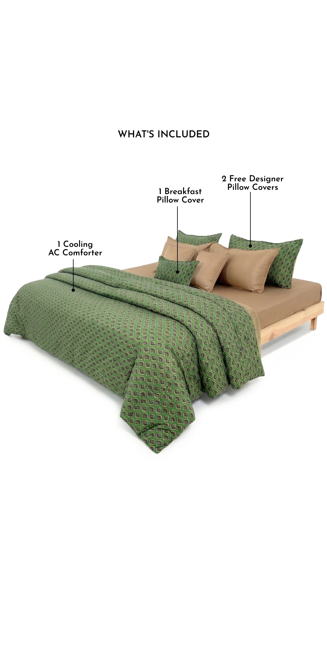 Linen Blend AC Comforter With 2 Pillow Cases and 1 Breakfast Pillow For Single Size Bed - Vanya