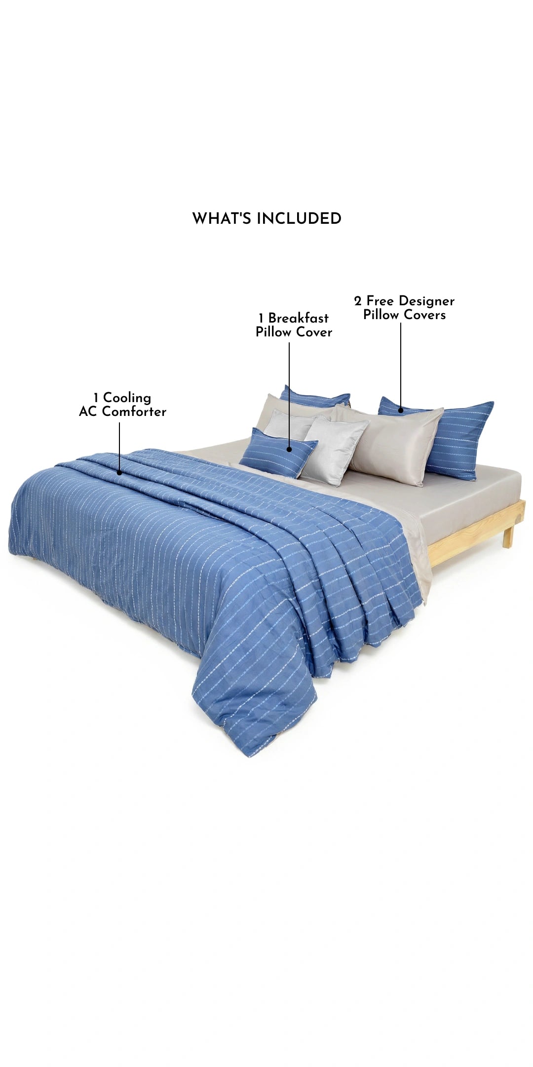 Linen Blend AC Comforter With 2 Pillow Cases and 1 Breakfast Pillow - Zenvy