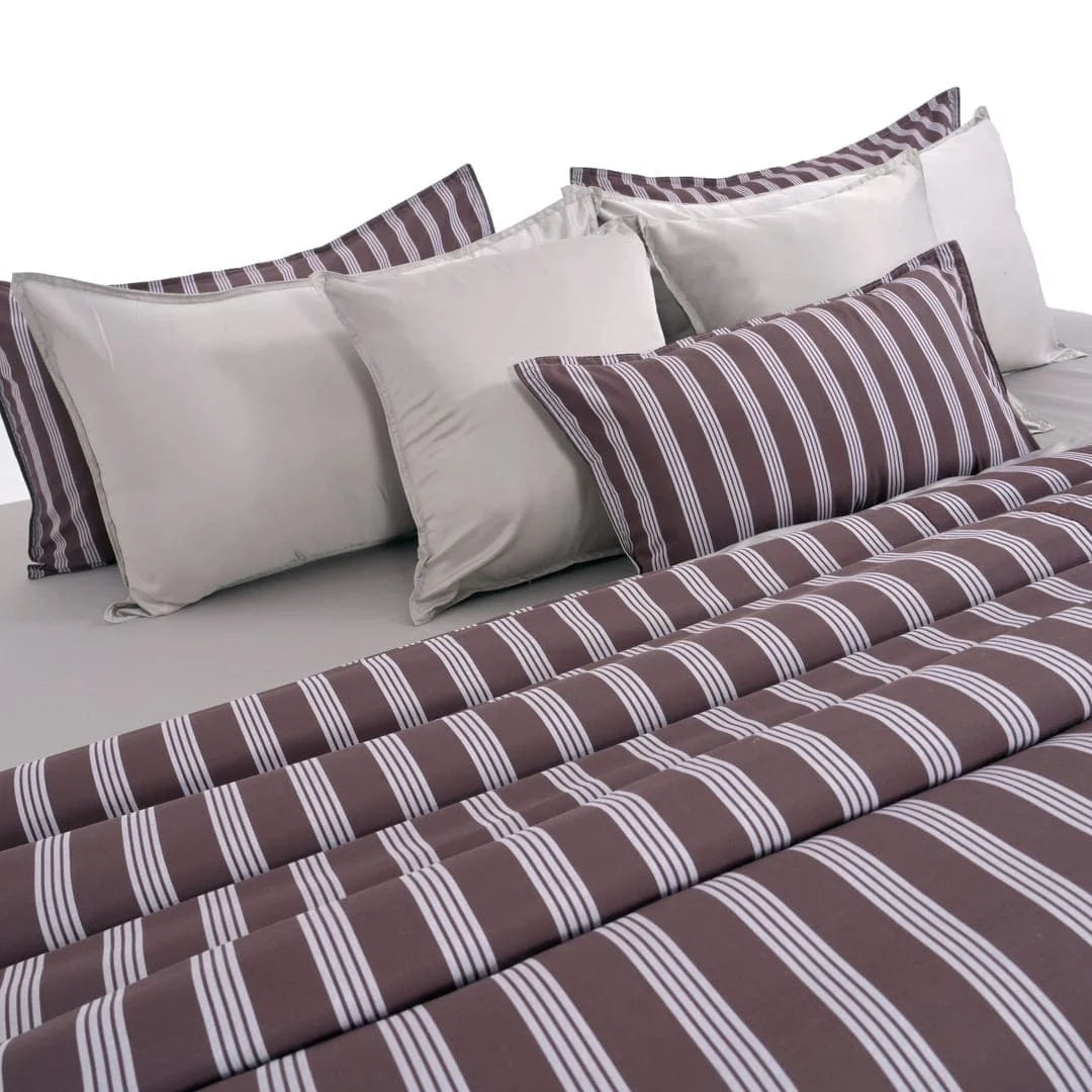 Linen Blend AC Comforter With 2 Pillow Cases and 1 Breakfast Pillow - Truffle