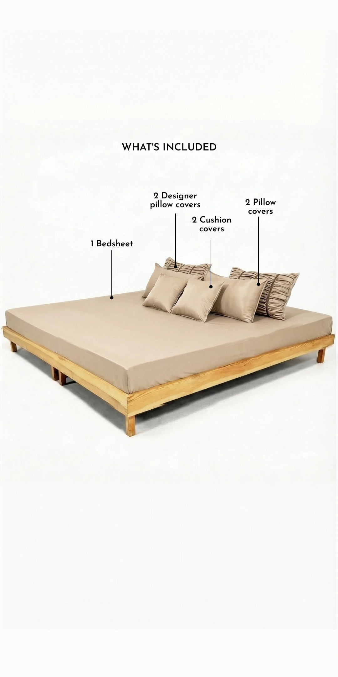ZARF Italian Staple Weave Bedsheet With 2 Designer Pillow Cases, 2 Solid Pillowcases & 2 Cushion Covers - Marbelle