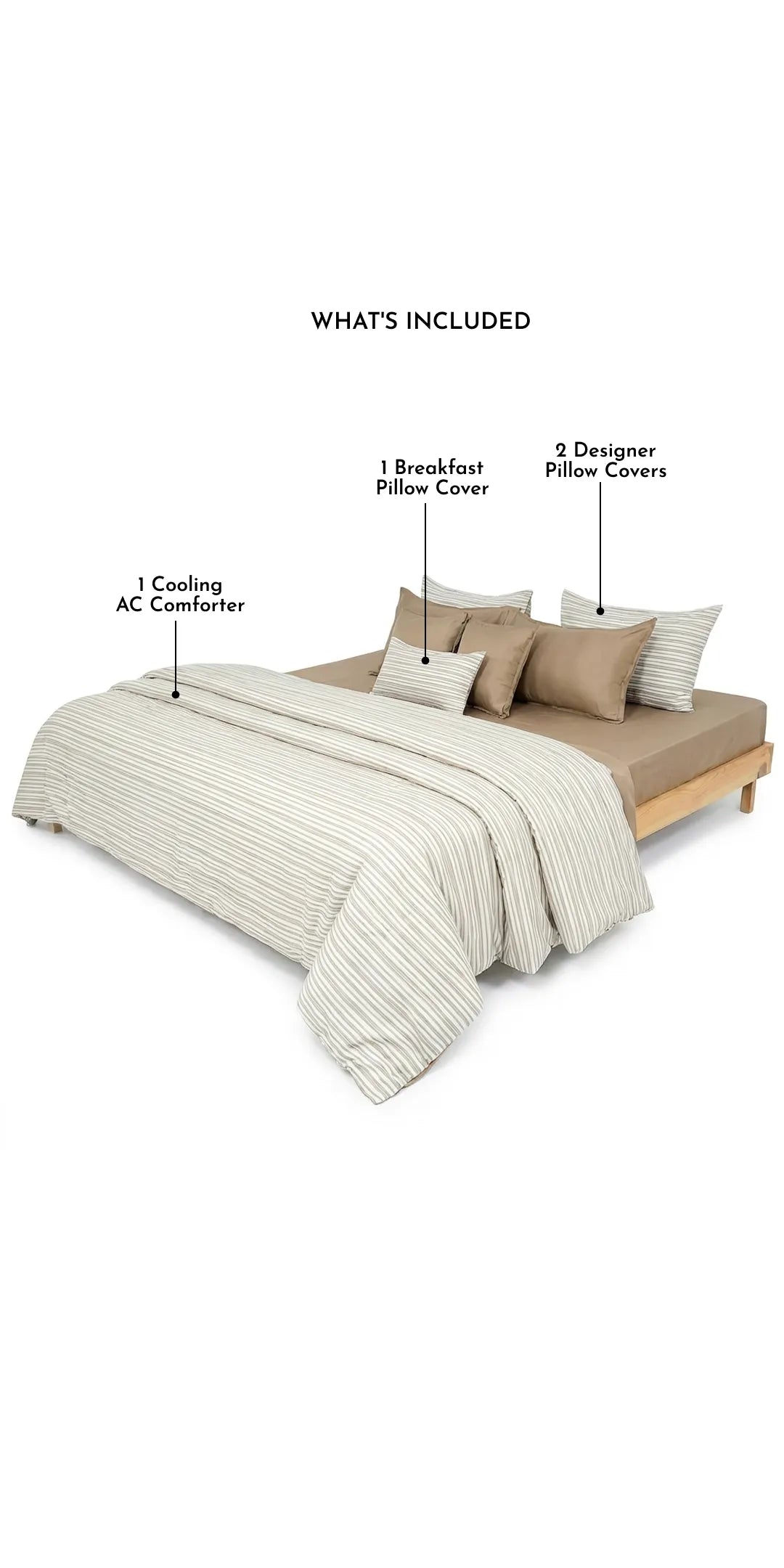 Linen Blend AC Comforter With 2 Pillow Cases and 1 Breakfast Pillow - Vesper