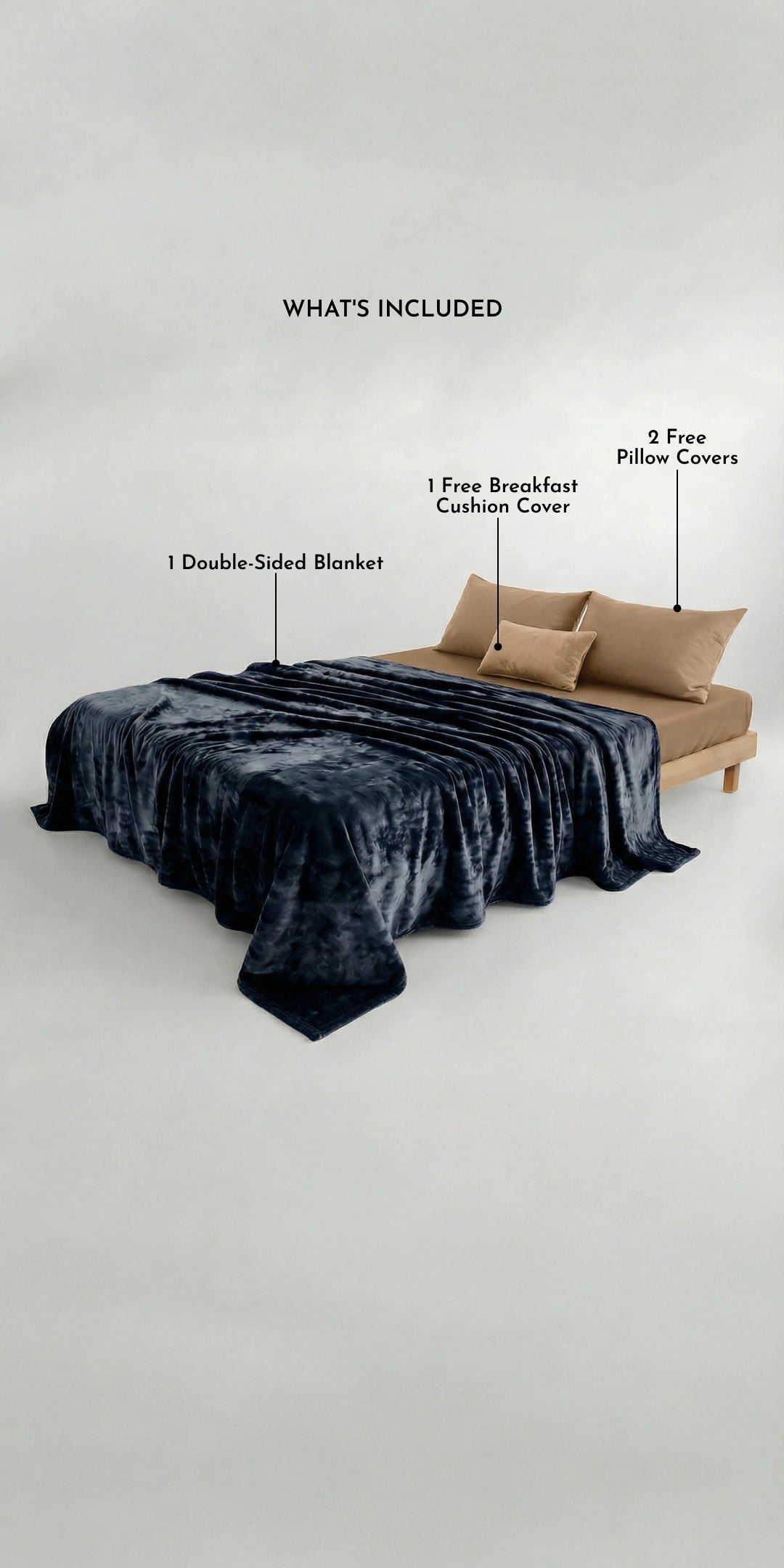 Zarf Premium AC Dohar for Single Bed Size With Two Pillow Covers & One Breakfast Cushion Cover - Blackstone