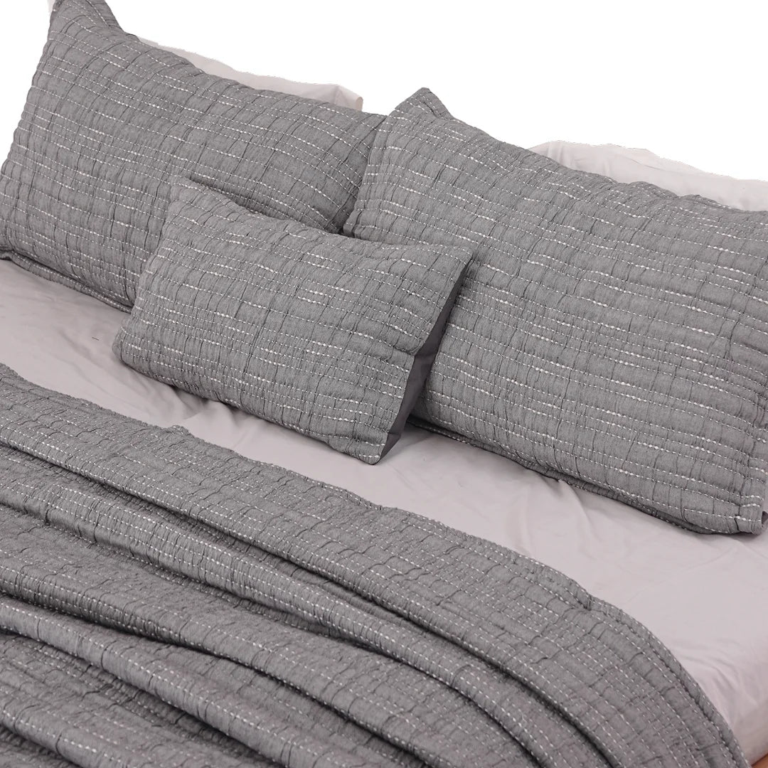 Zarf King Size Pure Cotton Cottage Comforter with 2 Pillowcases and 1 Cushion Cover - Greyling