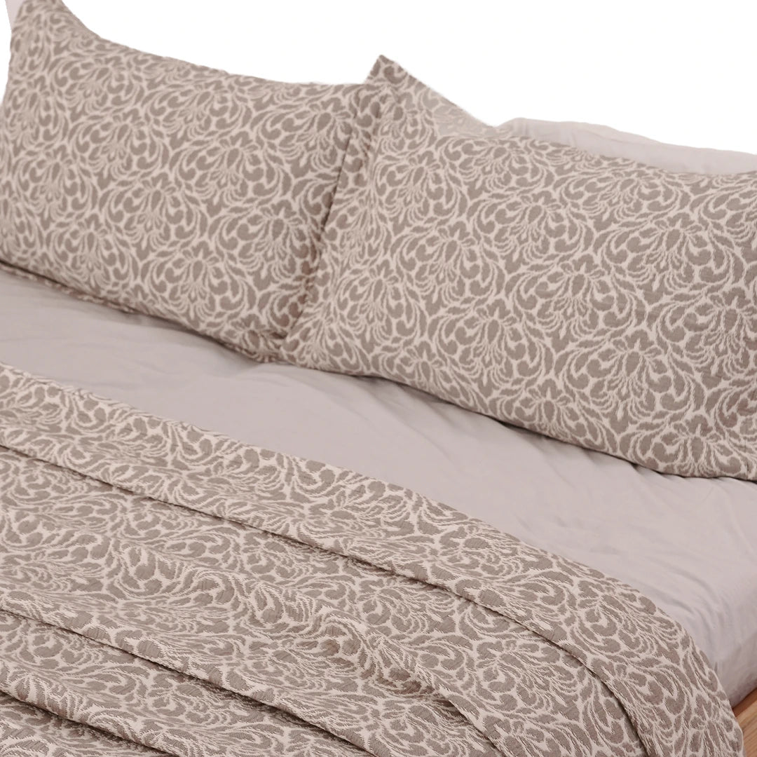 Zarf King Size Pure Cotton Cottage Blanket with 2 Pillowcases - Oatshade