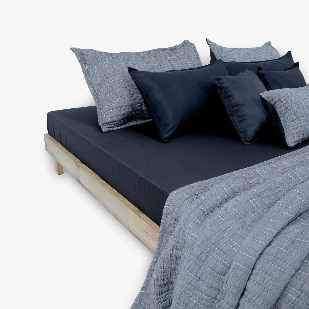 Zarf King Size Pure Cotton Cottage Blanket with 2 Pillowcases and 1 Cushion Cover - Greyling