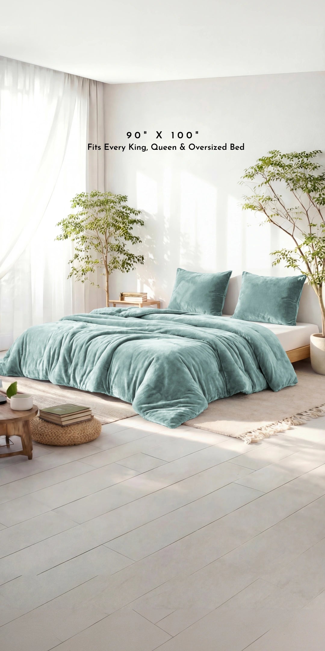 Zarf California King Size Reversible Blanket Cover With 2 Cushion Covers - Moss