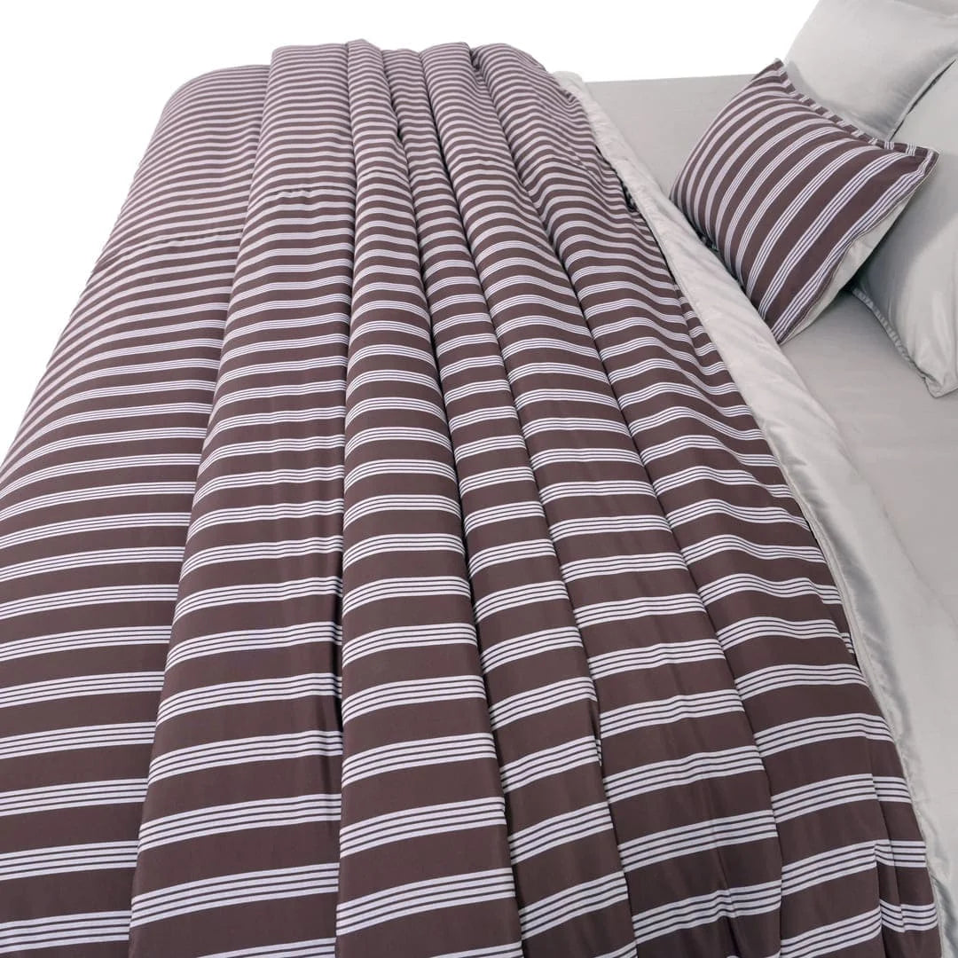 Linen Blend AC Comforter With 2 Pillow Cases and 1 Breakfast Pillow - Truffle