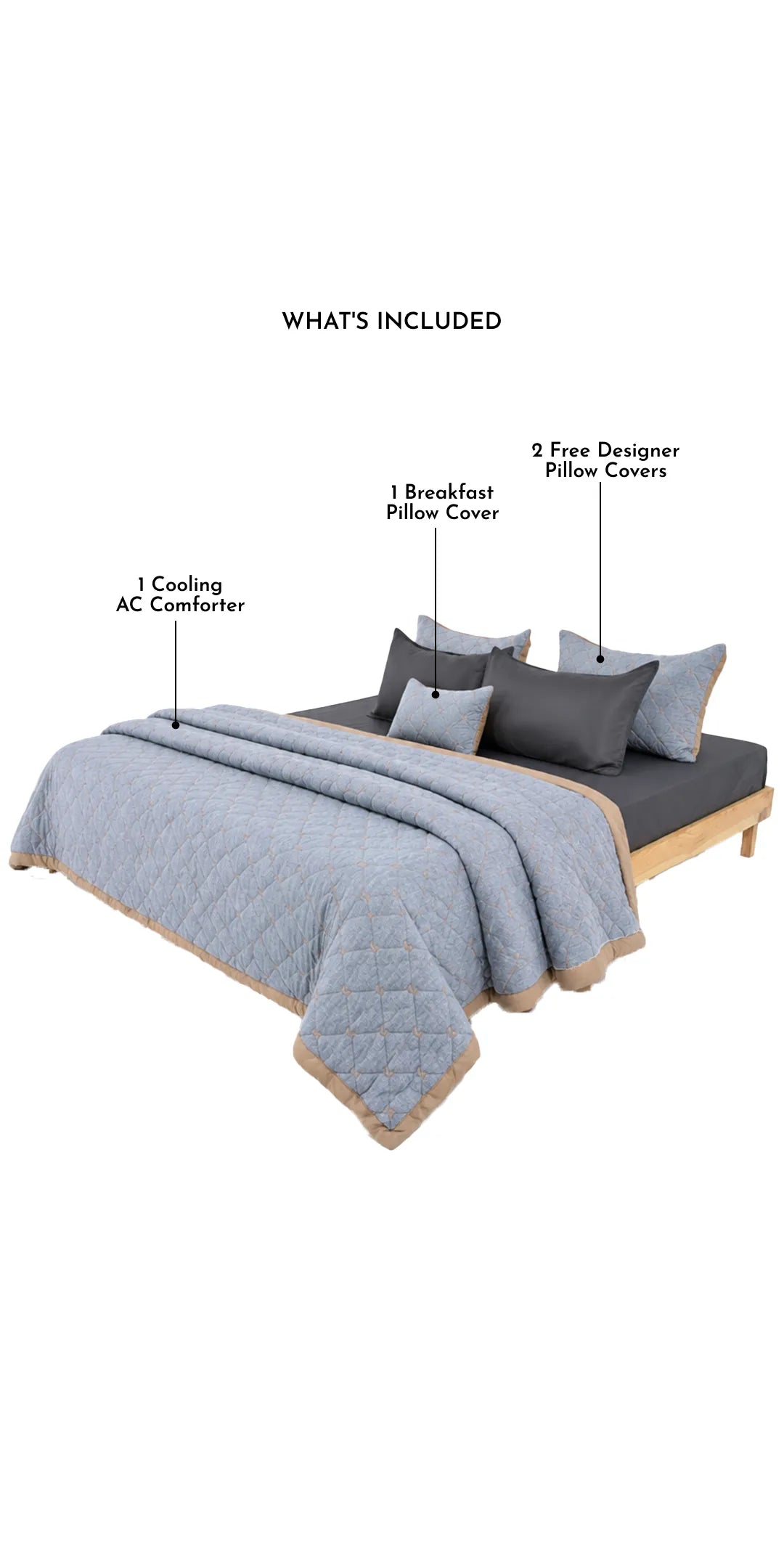 Linen Blend AC Comforter With 2 Pillow Cases and 1 Breakfast Pillow For Single Size Bed- Elaris