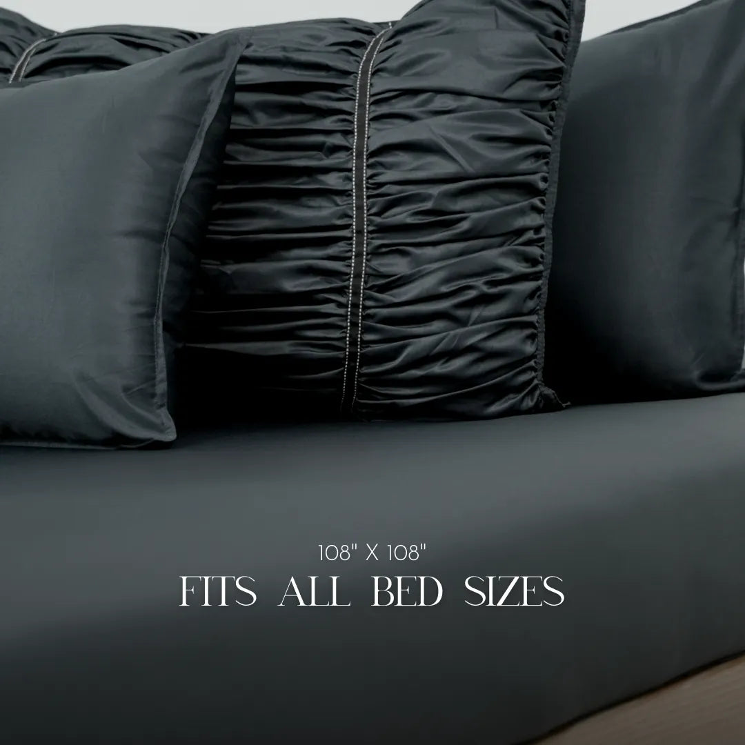 ZARF Italian Staple Weave Bedsheet With 2 Designer Pillow Cases, 2 Solid Pillowcases & 2 Cushion Covers - Cinder