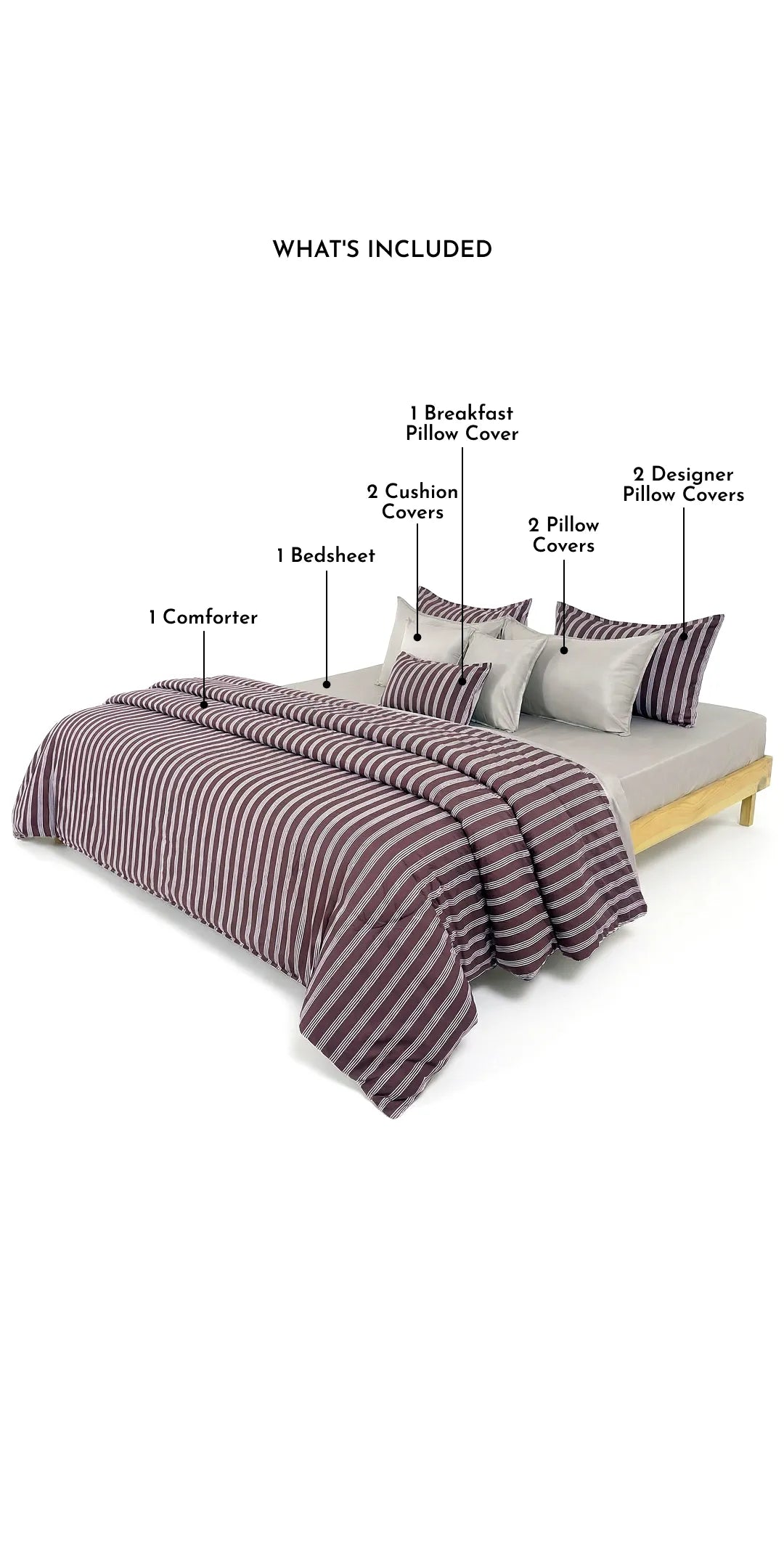 Zarf Linen Blend Bedding Set Of 9 For Single Size Bed -Truffle